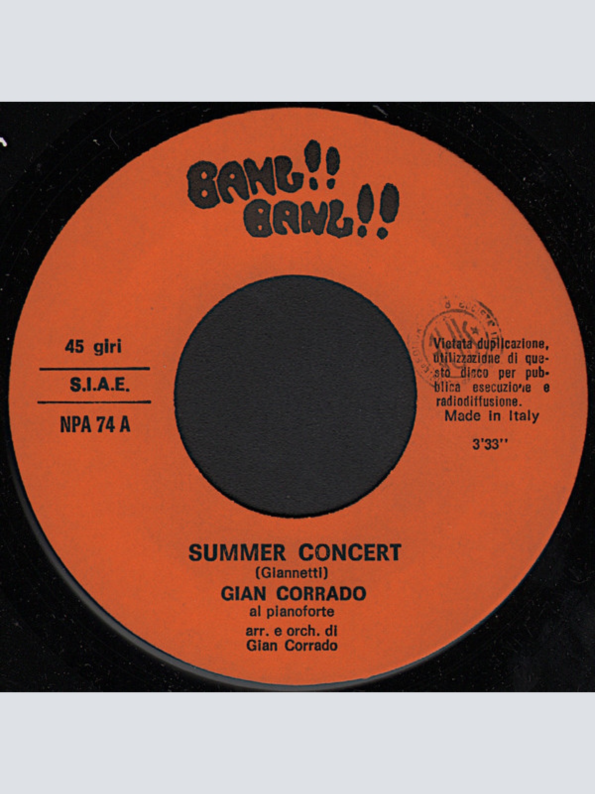 Vinyl / Gian Corrado* - Summer Concert / Tradizionalmente