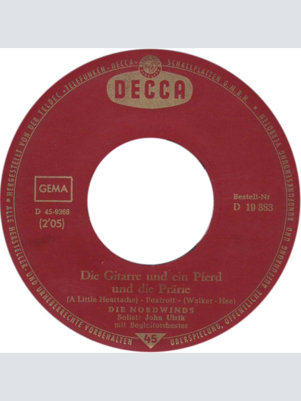 Vinyl / Die Nordwinds - Arme Kleine Sheila / Die Gitarre Und Ein Pferd Und Die Prärie