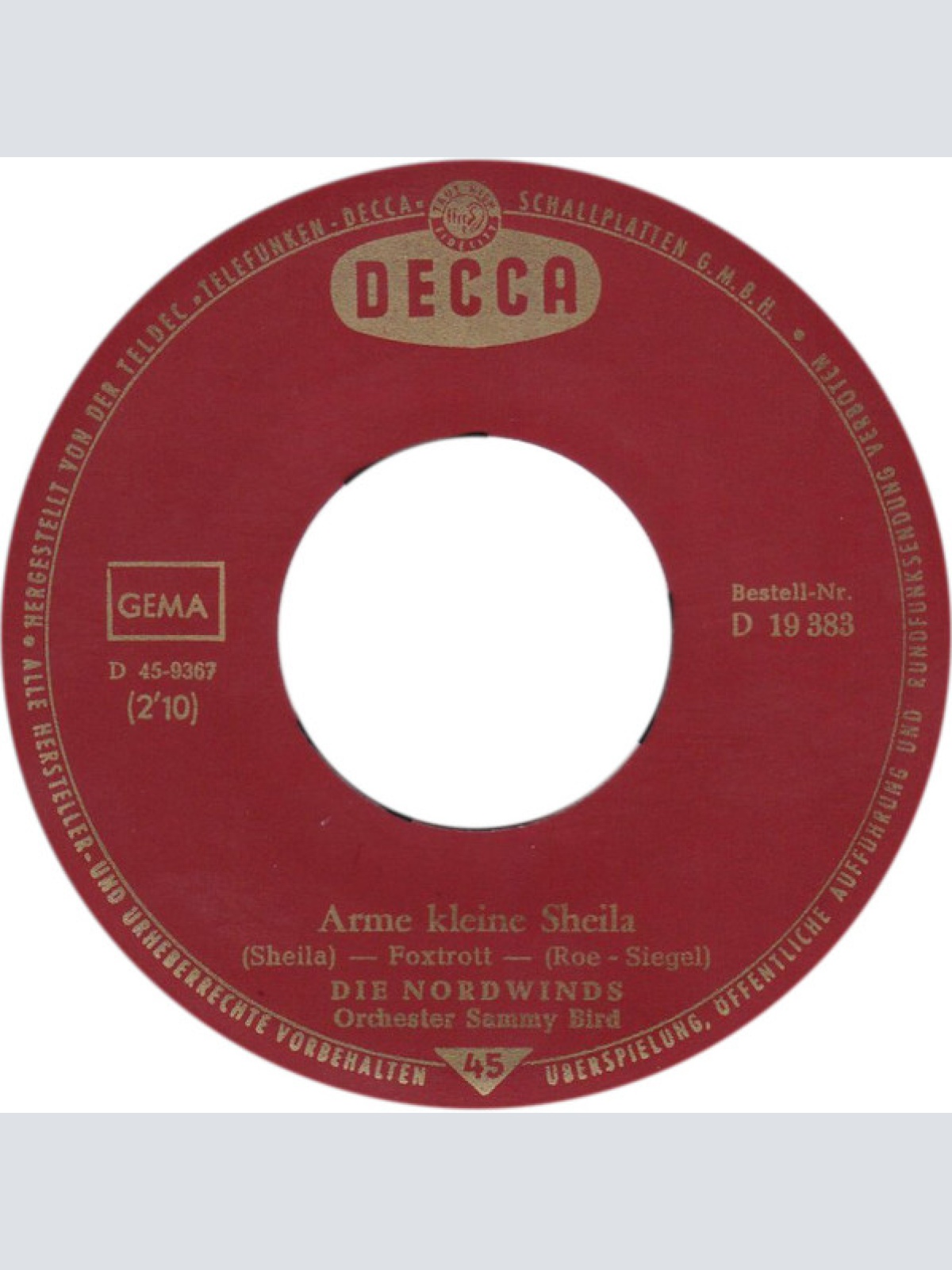 Vinyl / Die Nordwinds - Arme Kleine Sheila / Die Gitarre Und Ein Pferd Und Die Prärie