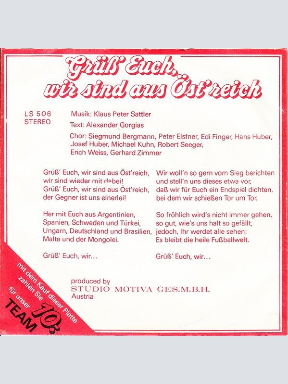Vinyl / Chor Österreichischer Sportreporter - Grüß' Euch, Wir Sind Aus Öst'reich