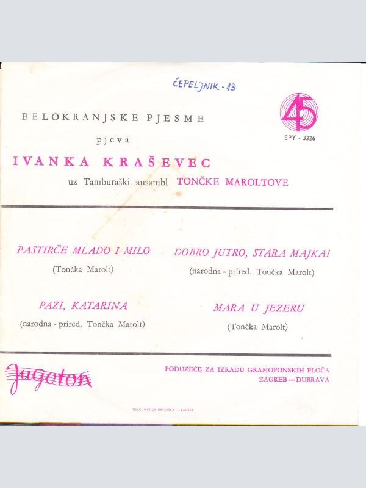 Vinyl / Ivanka Kraševec - Pastirče Mlado I Milo