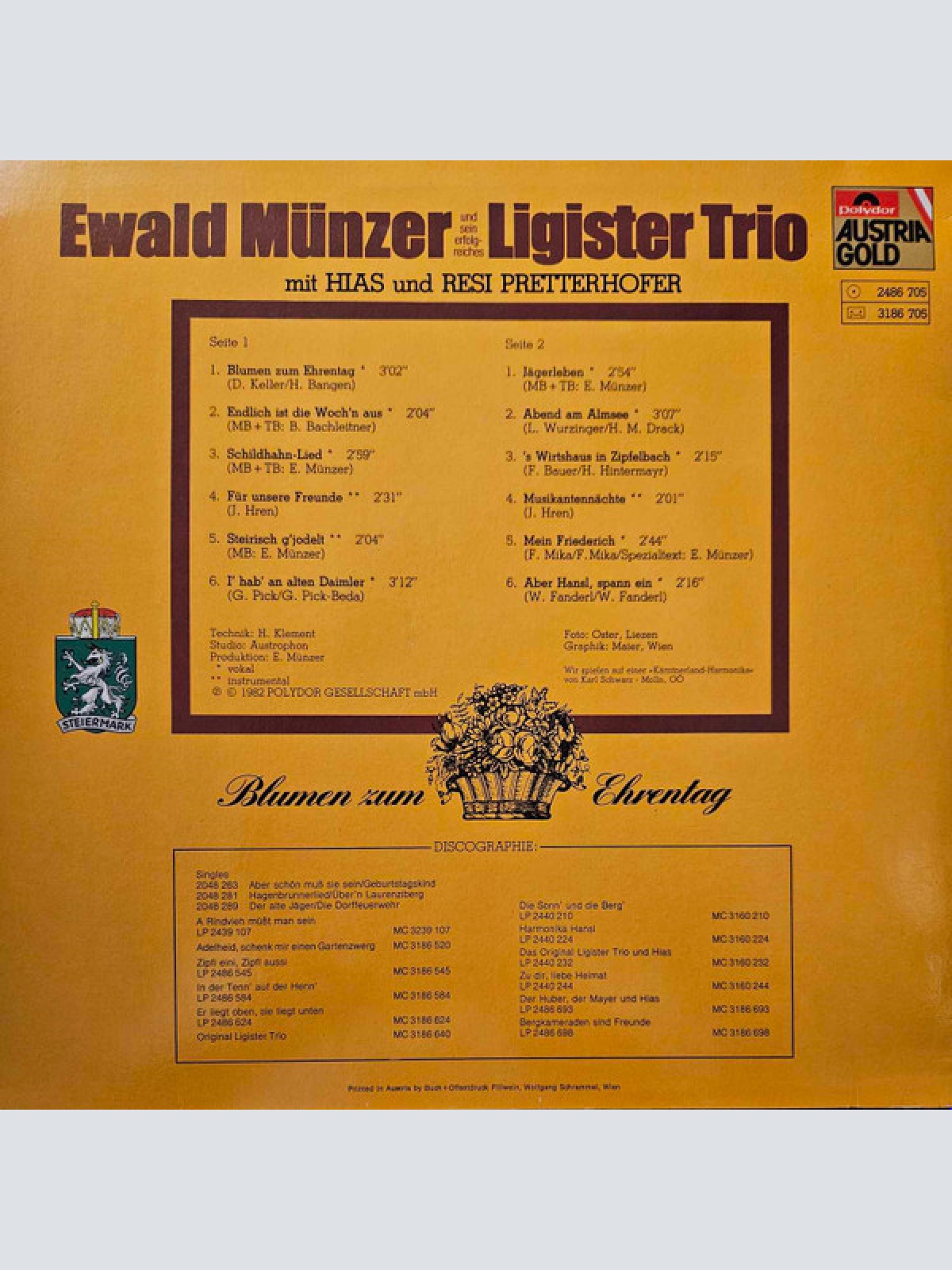 Vinyl / Ewald Münzer und sein erfolgreiches Ligister Trio* mit Resi* und Hias - Blumen zum Ehrentag