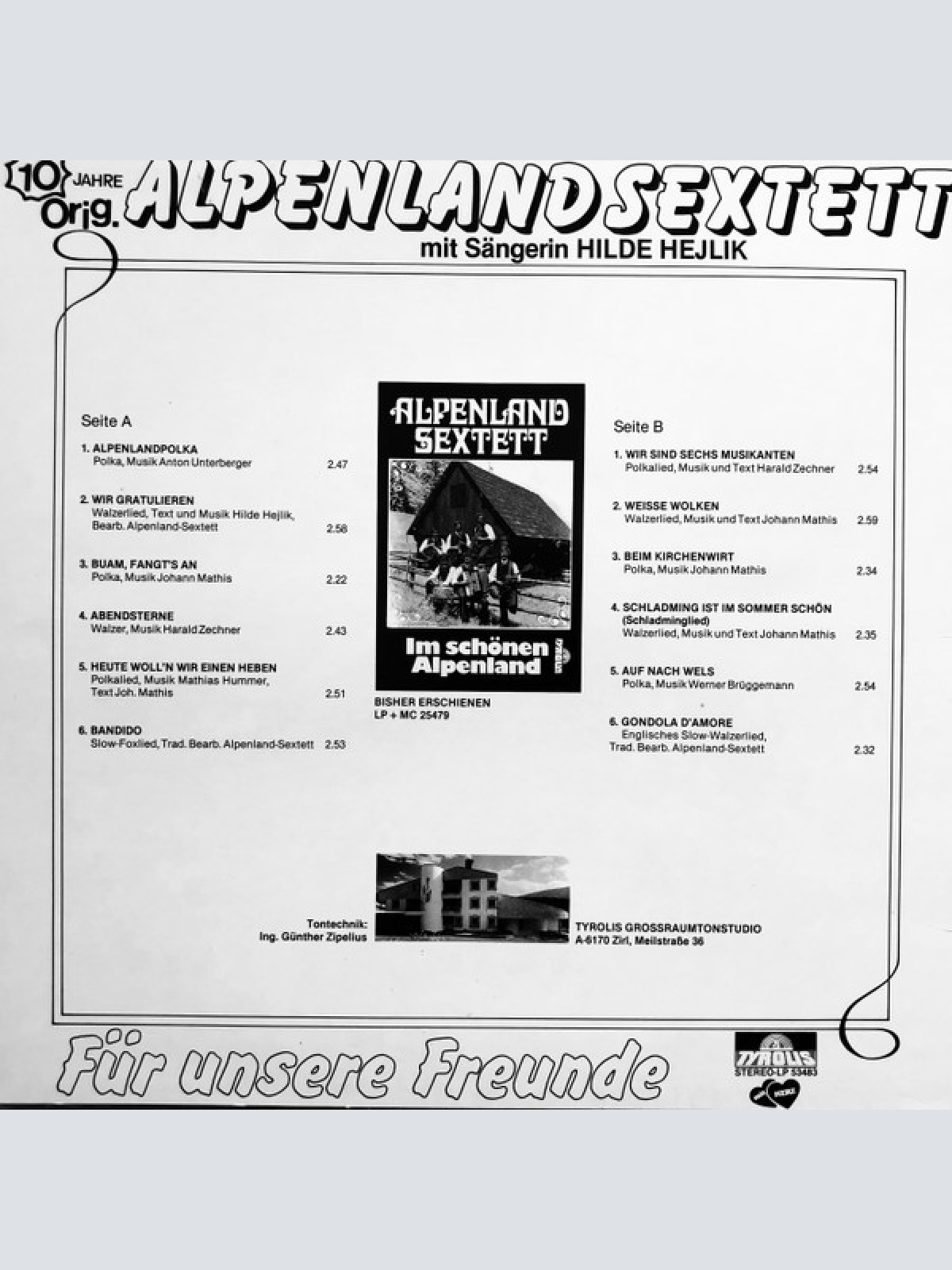 Vinyl / Original Alpenland Sextett Mit Sängerin Hilde Hejlik - Für Unsere Freunde