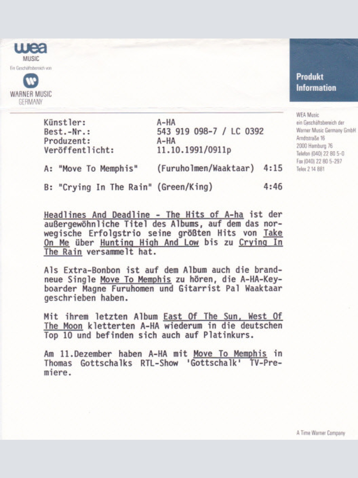 Vinyl / a-ha - Move To Memphis