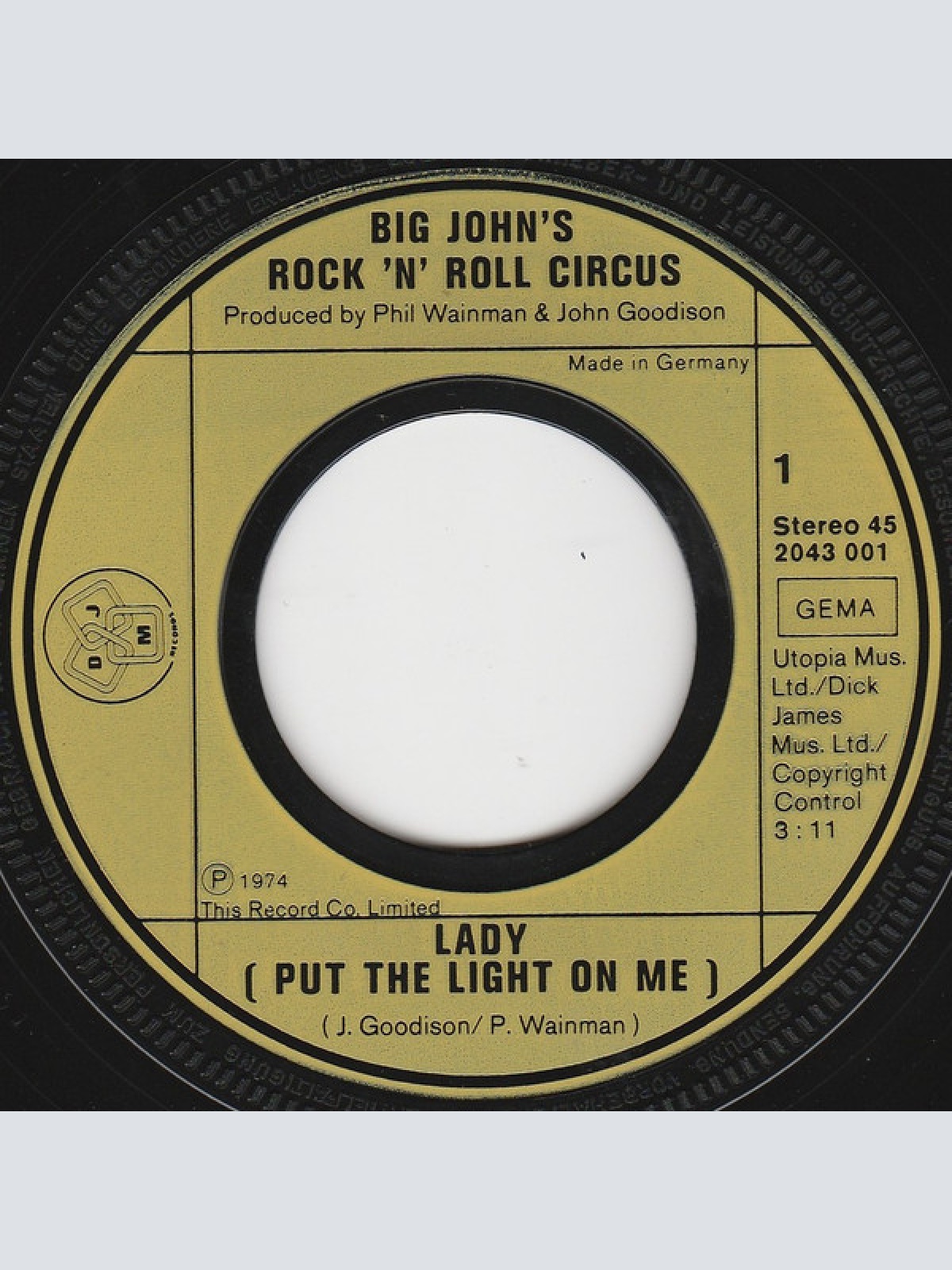 Vinyl / Big John's Rock 'N' Roll Circus - Lady (Put The Light On Me)