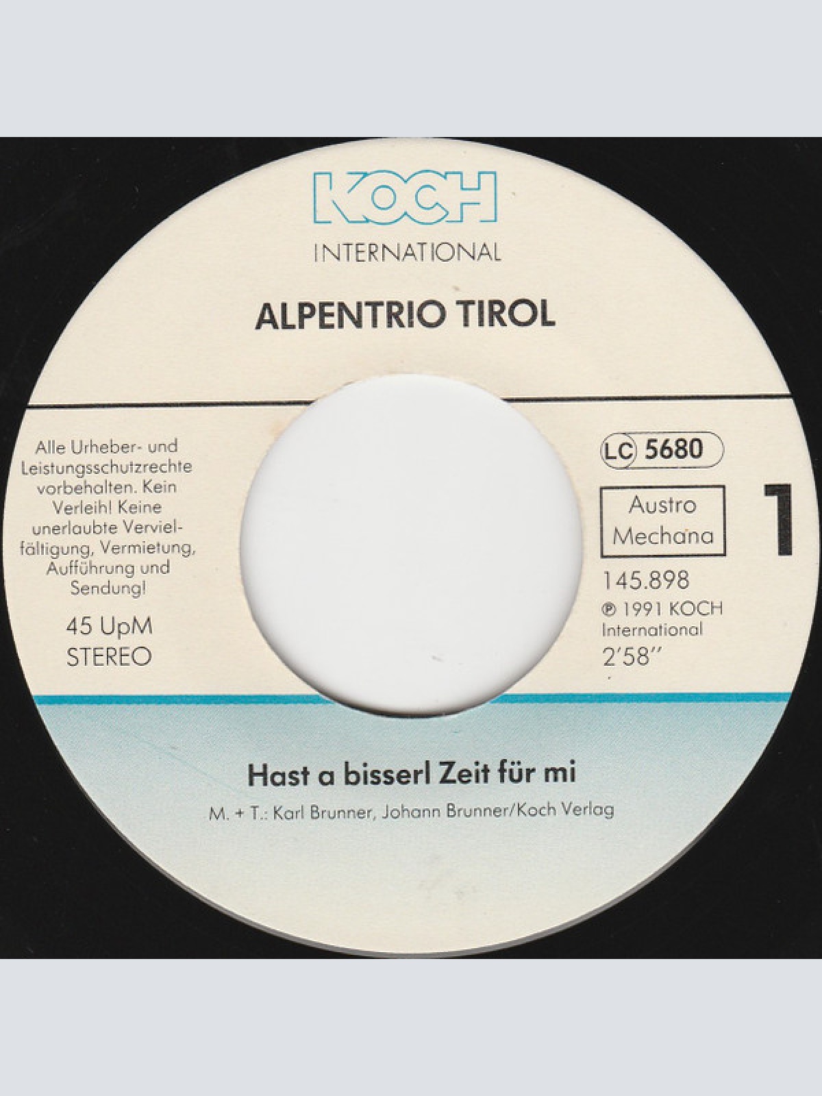 Vinyl / Alpentrio Tirol - Hast A Bisserl Zeit Für Mi