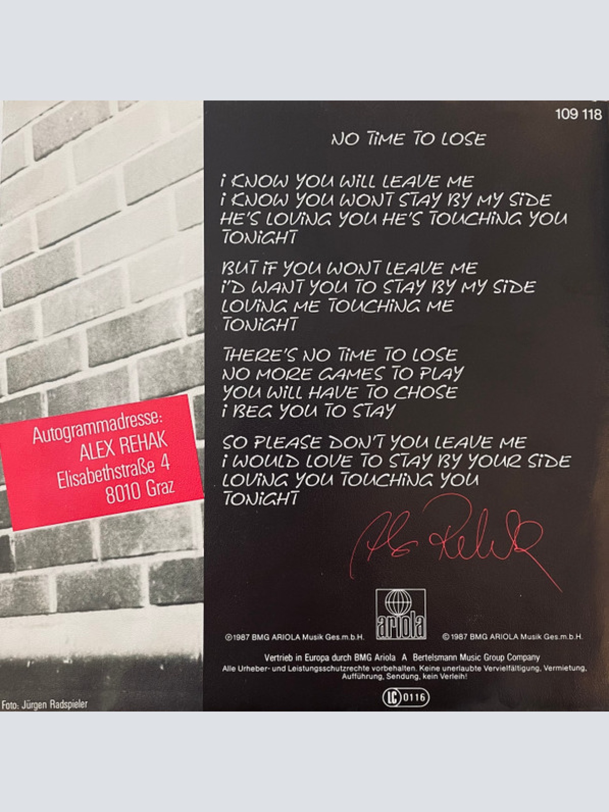 Vinyl / Alex Rehak - No Time To Lose