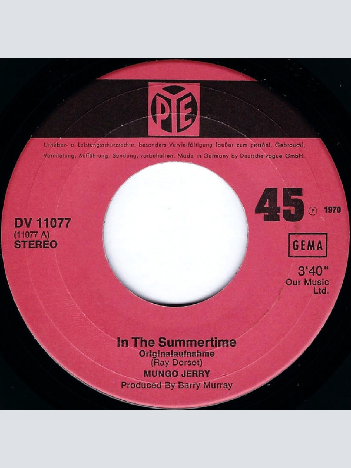 Vinyl / Mungo Jerry - In The Summertime (Originalaufnahme)