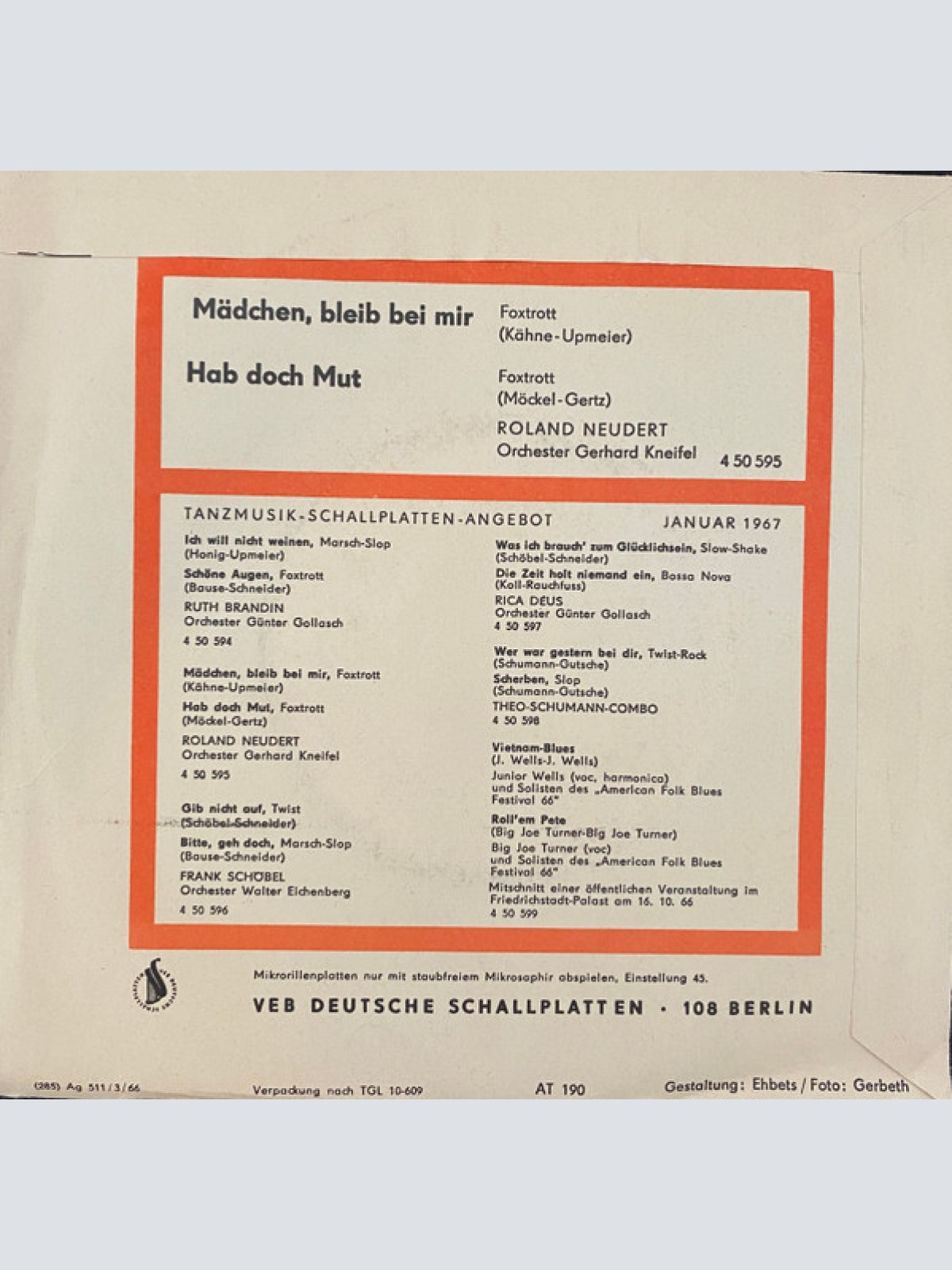 Vinyl / Roland Neudert - Mädchen, Bleib Bei Mir / Hab Doch Mut