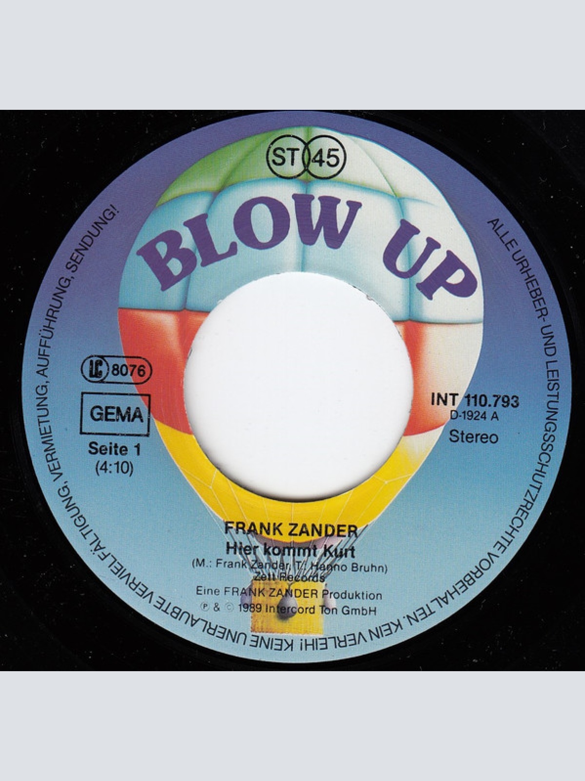 Vinyl / Frank Zander - Hier Kommt Kurt