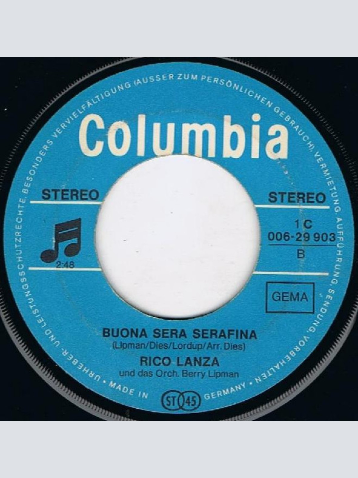 Vinyl / Rico Lanza - Serenata / Bueona Sera Serafina