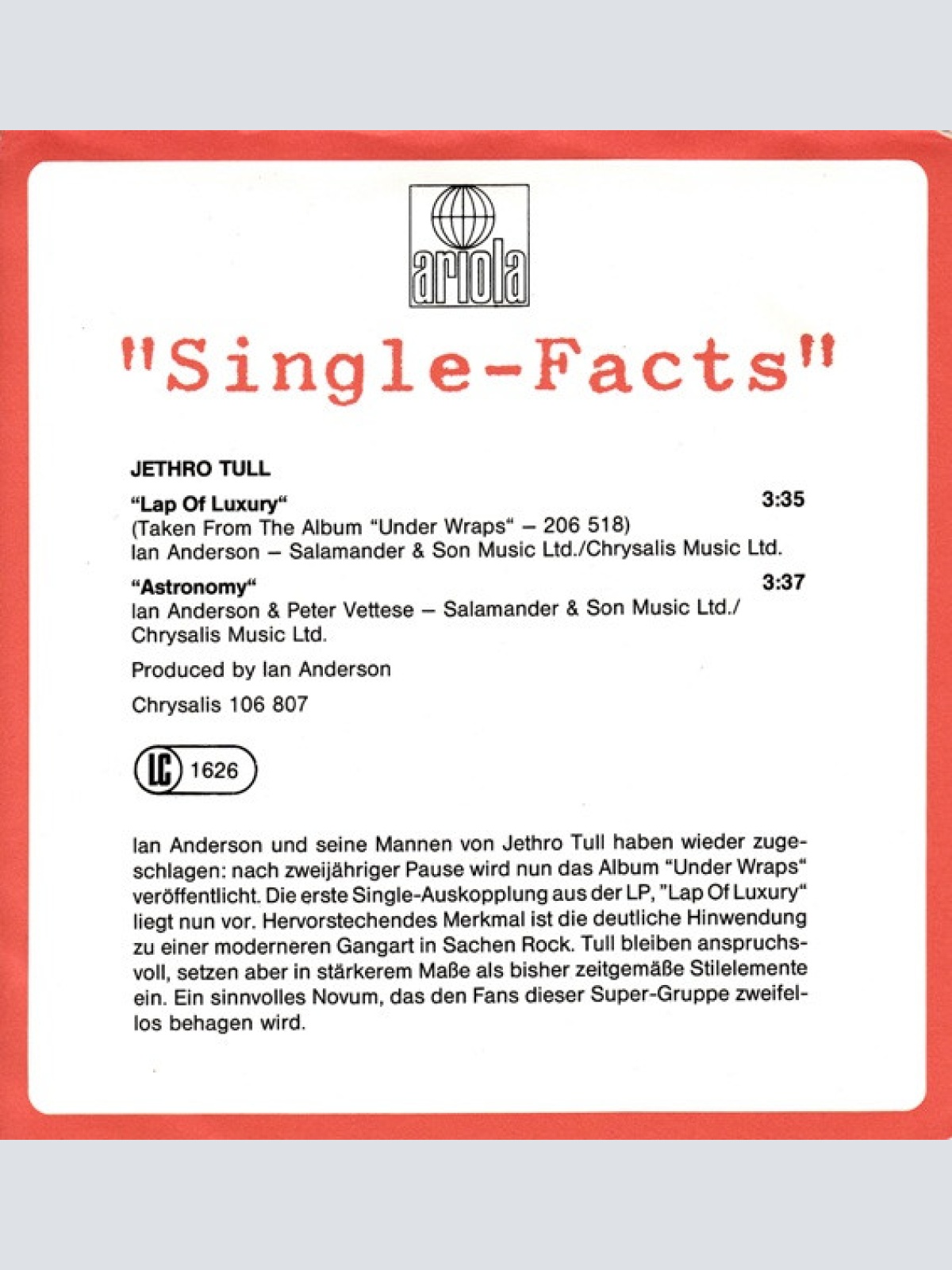 Vinyl / Jethro Tull - Lap Of Luxury