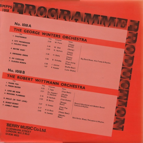 Vinyl / The George Winters Orchestra / The Robert Wittmann Orchestra - Programme Production No. 18