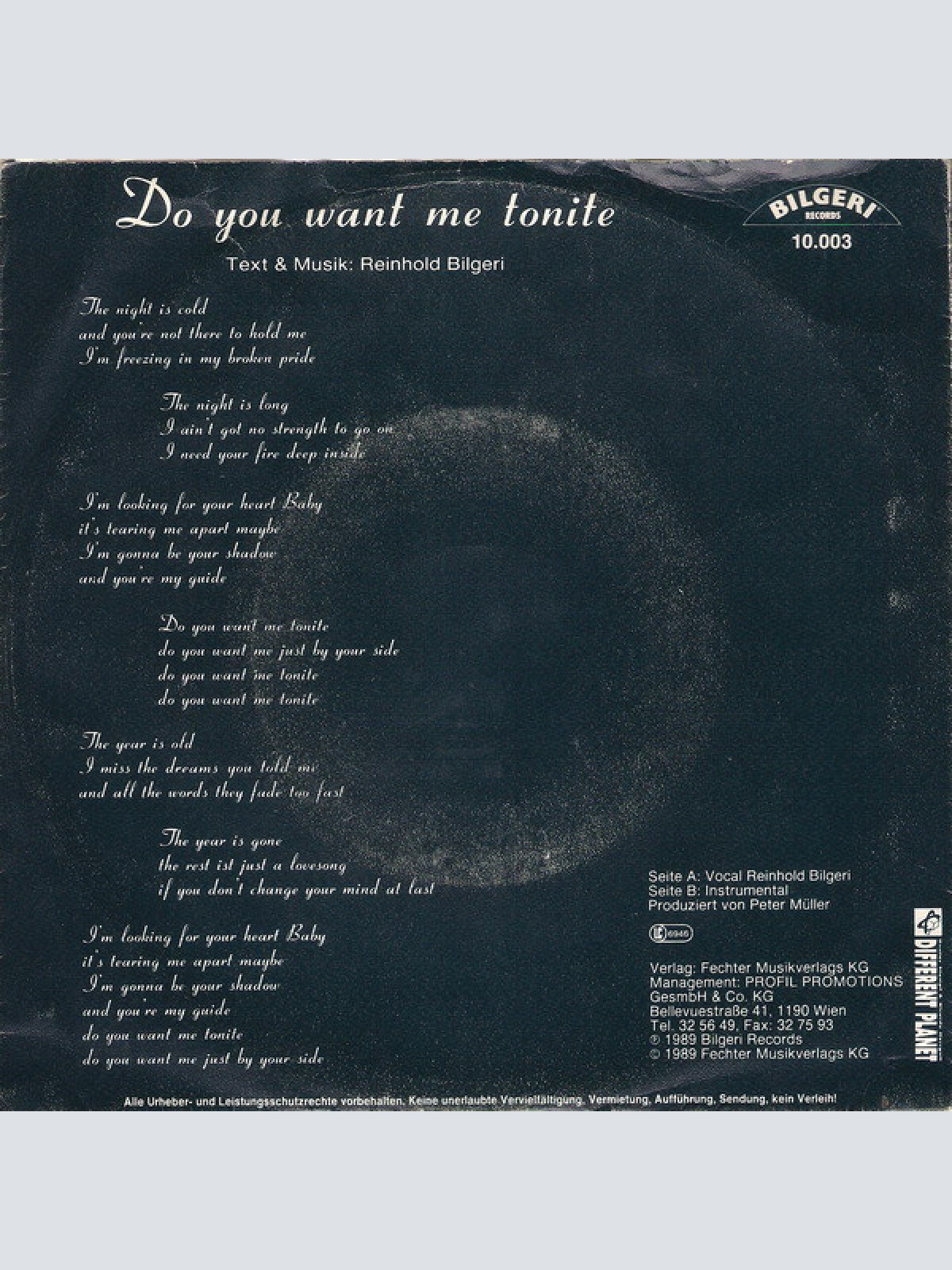 Vinyl / Bilgeri - Do You Want Me Tonite