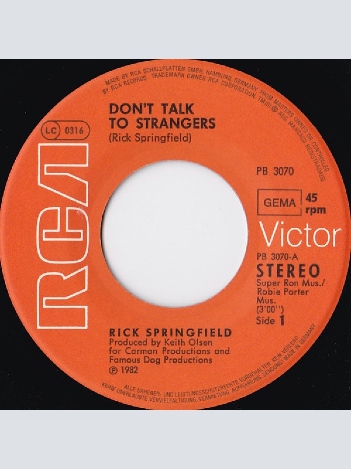 Vinyl / Rick Springfield - Don't Talk To Strangers