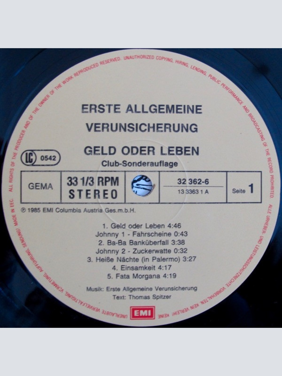 Vinyl / Erste Allgemeine Verunsicherung* - Geld Oder Leben!