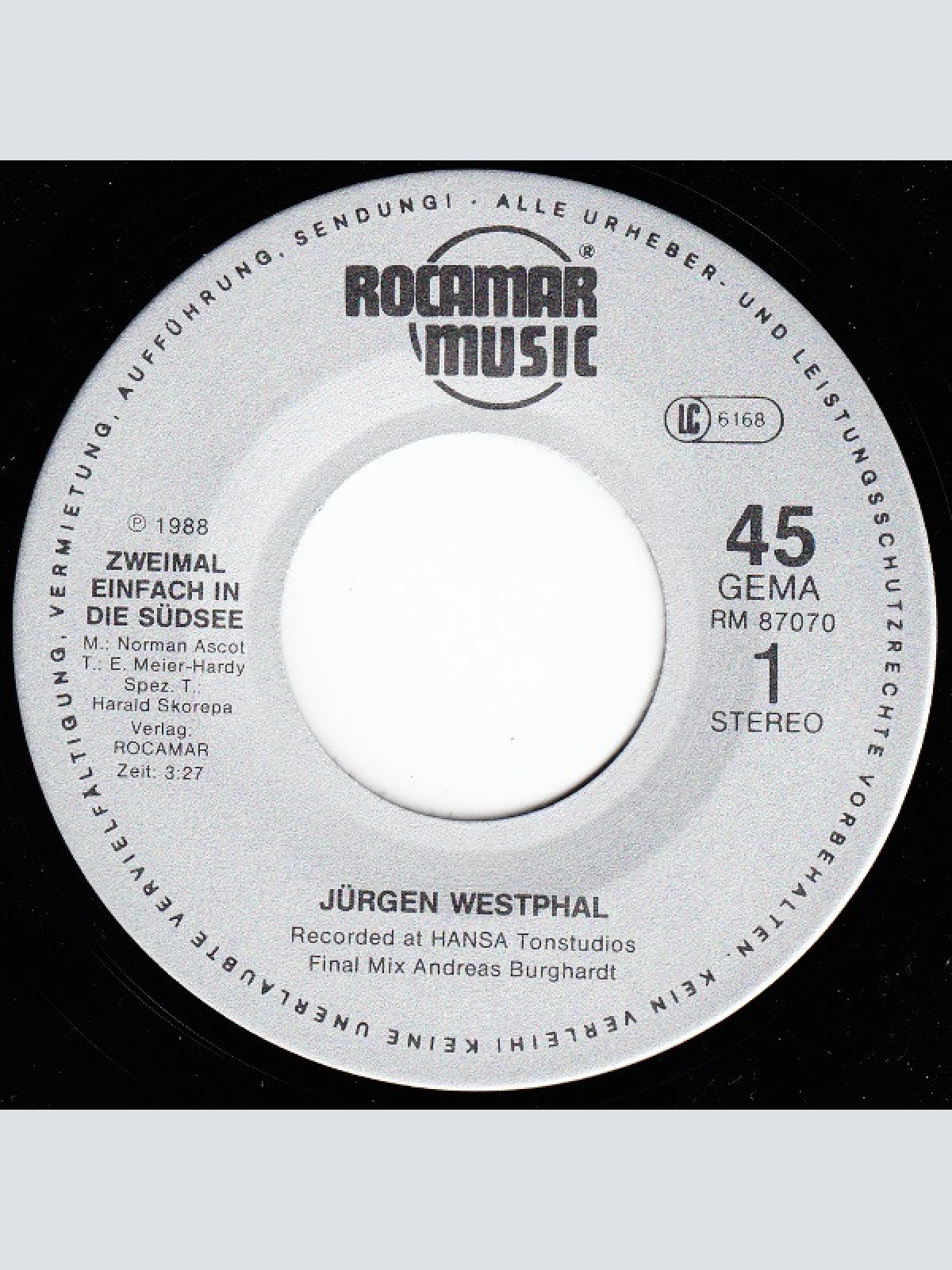 Vinyl / Jürgen Westphal - Zweimal Einfach In Die Südsee