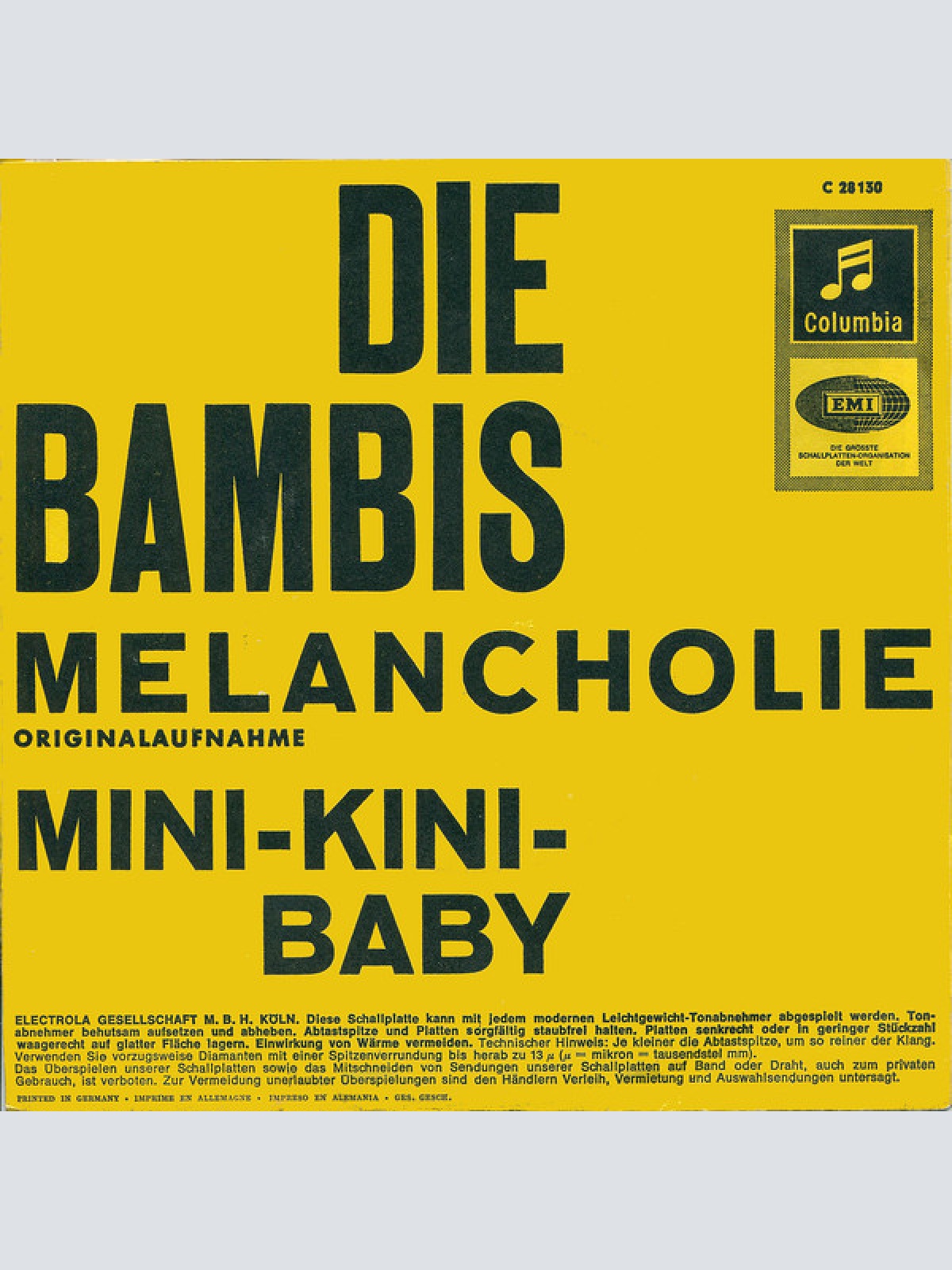Vinyl / Die Bambis - Melancholie / Mini-Kini Baby