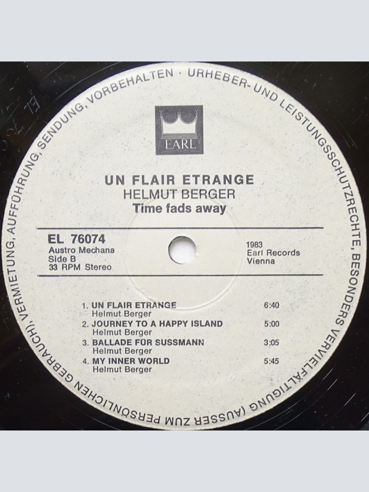 Vinyl / Helmut Berger, Time Fades Away Featuring: Paul Gulda - Un Flair Etrange