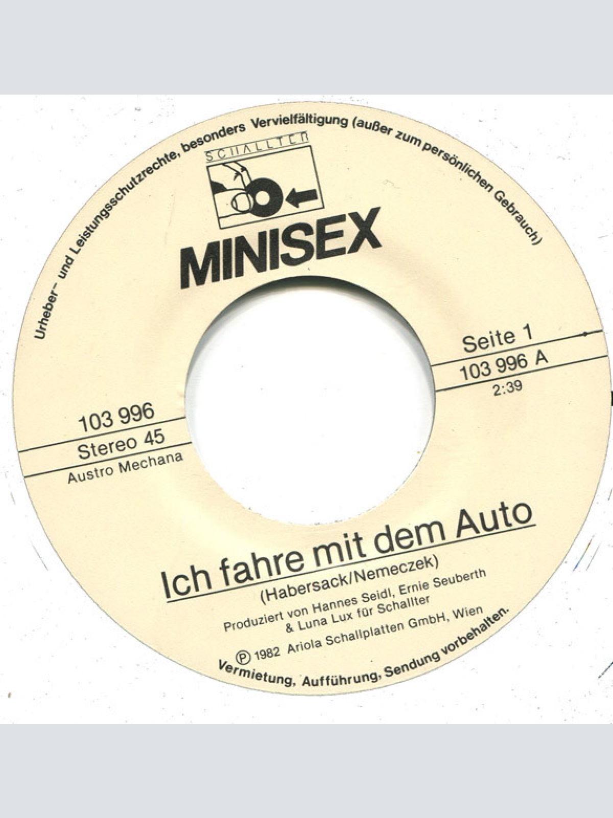 Vinyl / Minisex - Ich Fahre Mit Dem Auto