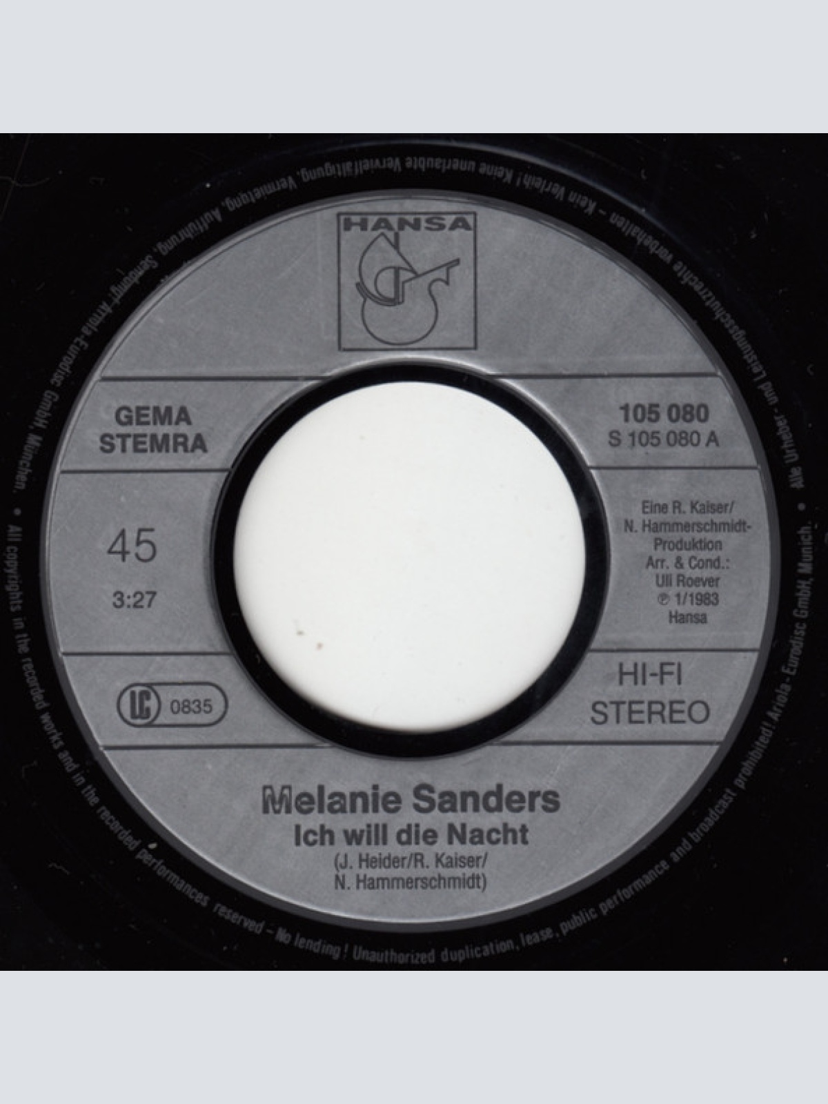 Vinyl / Melanie Sanders - Ich Will Die Nacht