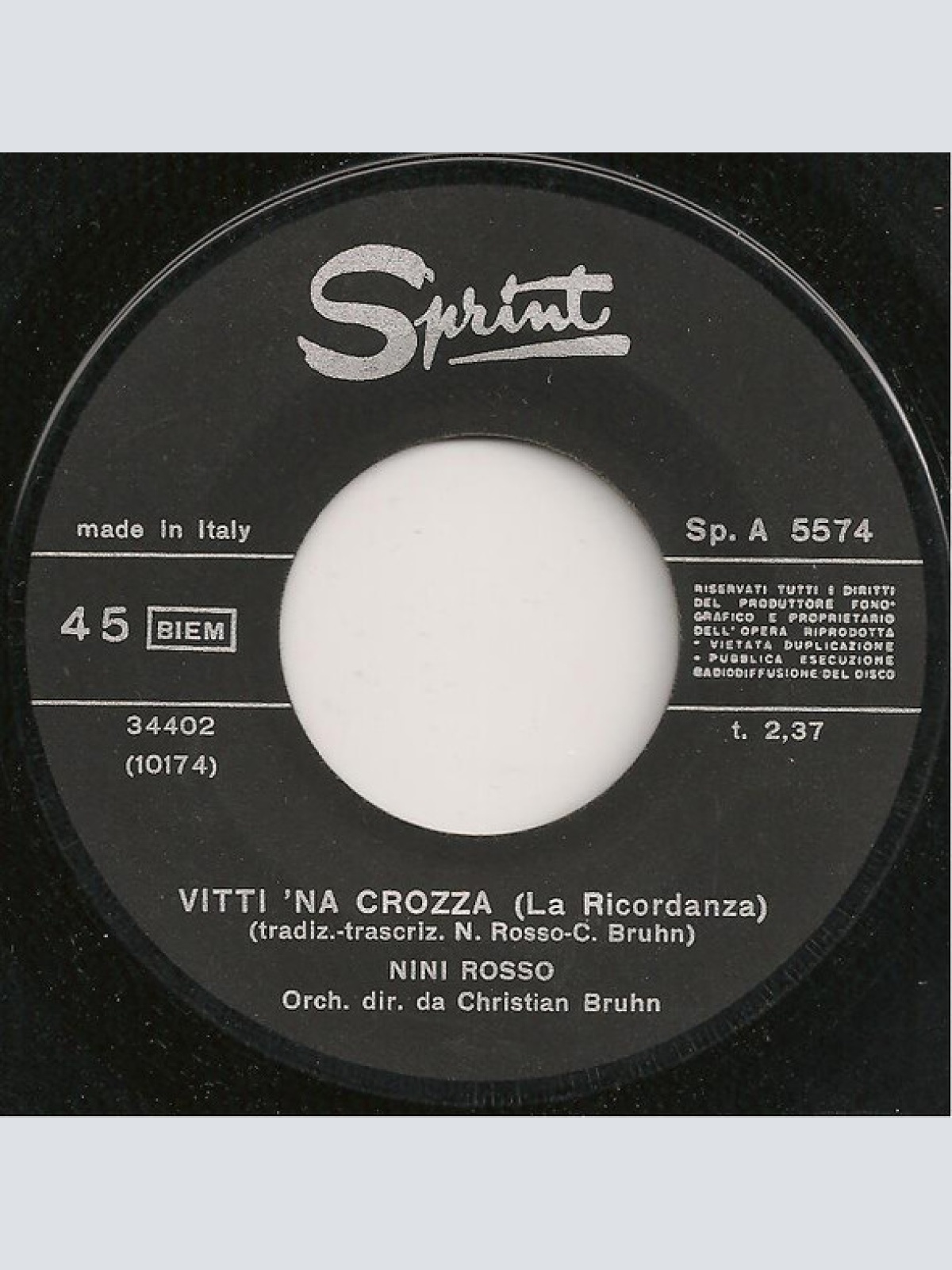 Vinyl / Nini Rosso - Vitti 'Na Crozza (La Ricordanza)