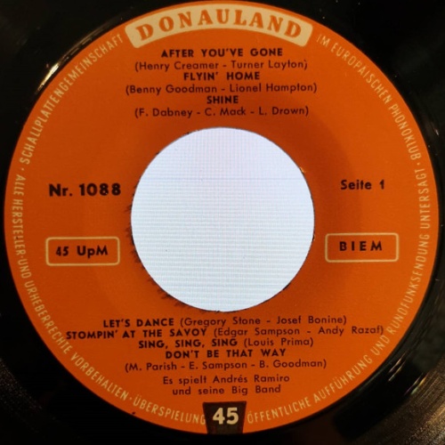 Vinyl / Andrés Ramiro Und Seine Big Band* - After You've Gone / Moonlight Serenade