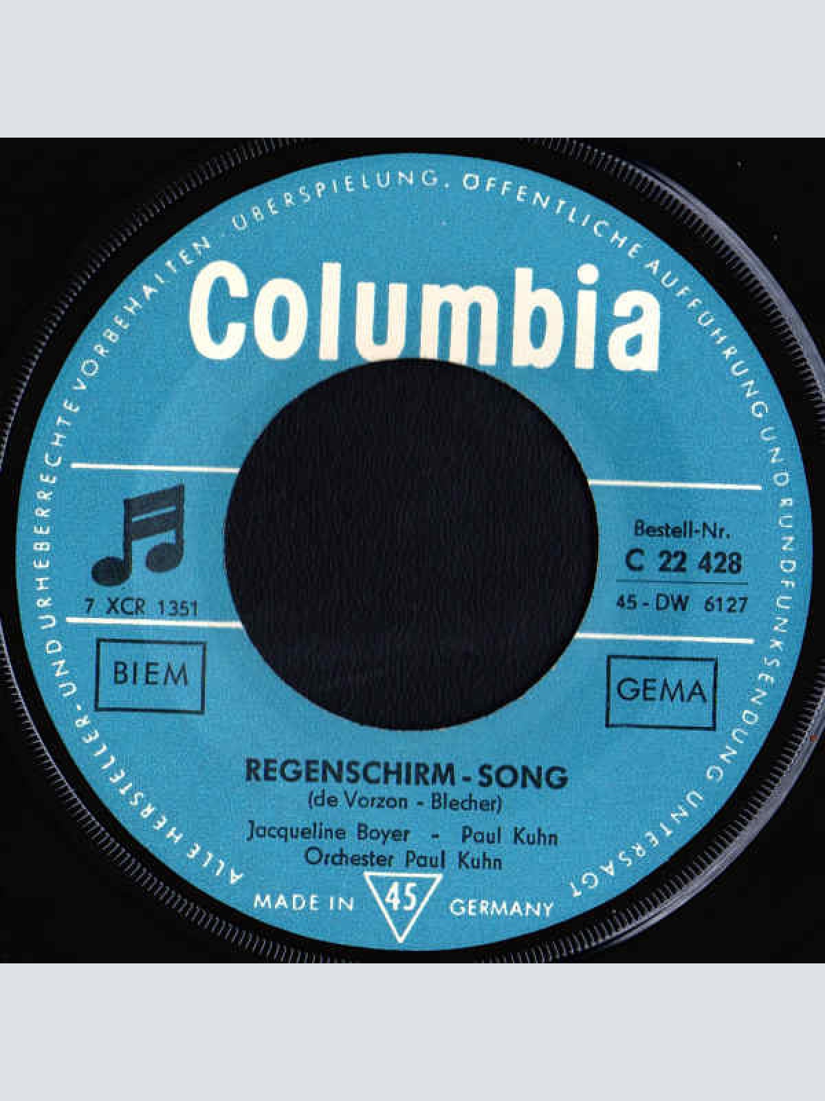 Vinyl / Jacqueline Boyer, Paul Kuhn - Regenschirm-Song