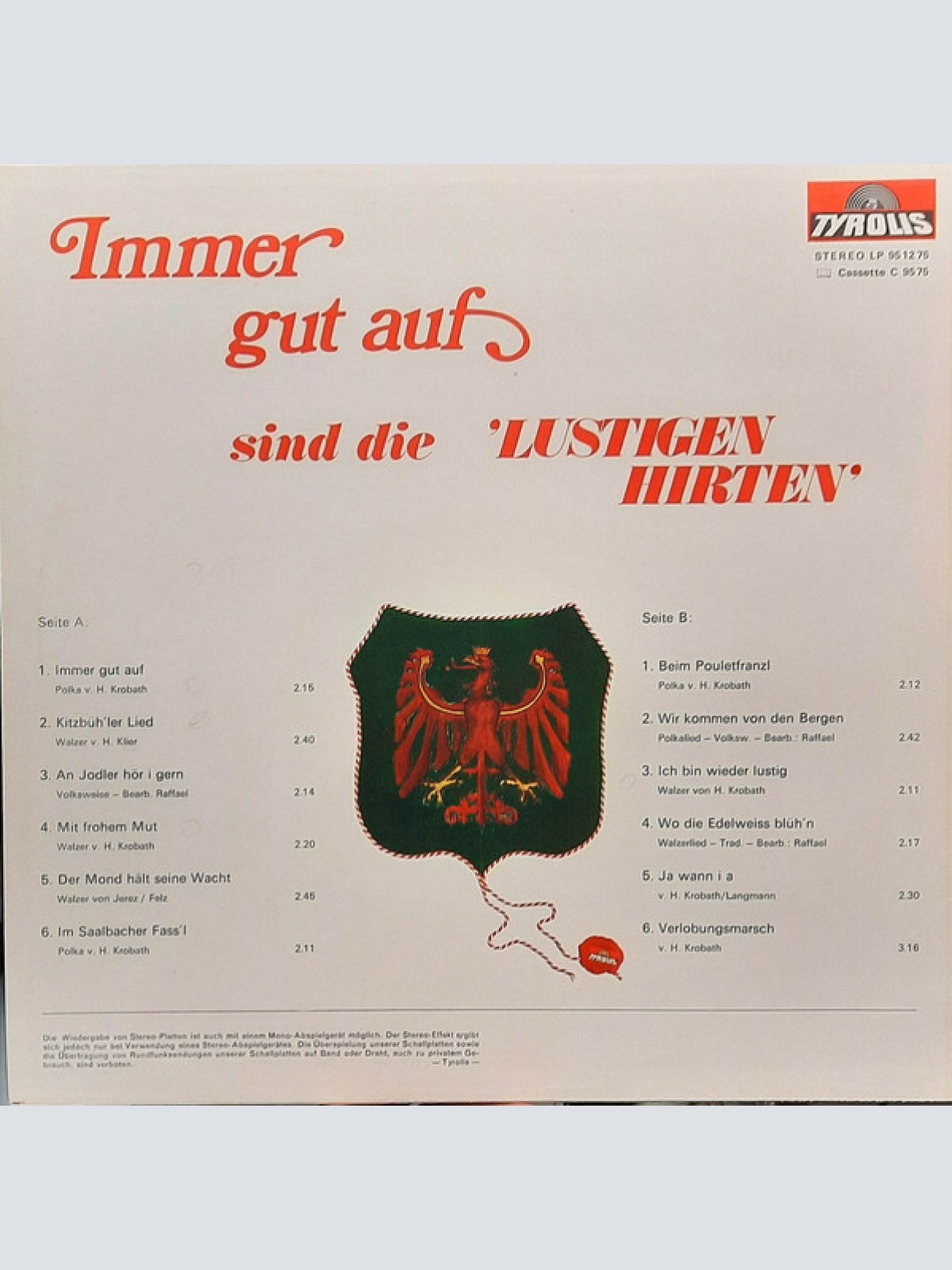 Vinyl / Die Lustigen Hirten - Immer Gut Auf Sind Die Lustigen Hirten