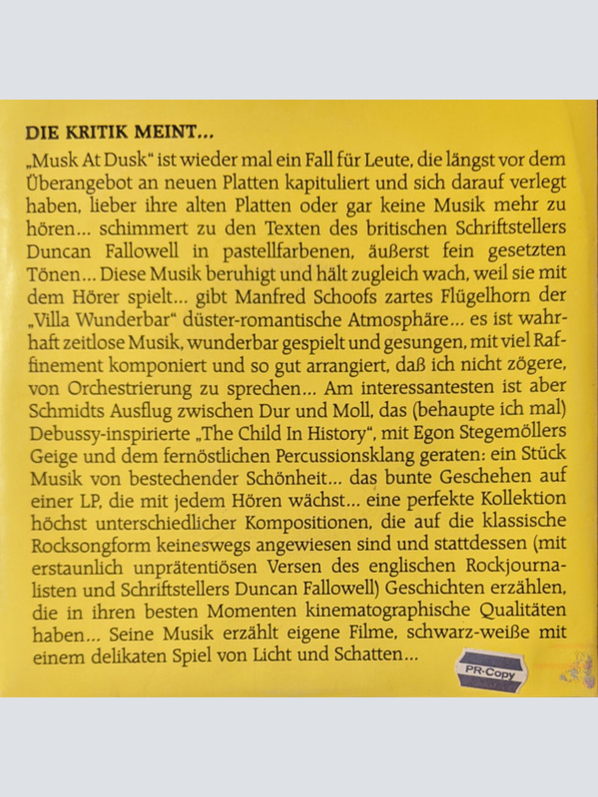 Vinyl / Irmin Schmidt - Villa Wunderbar