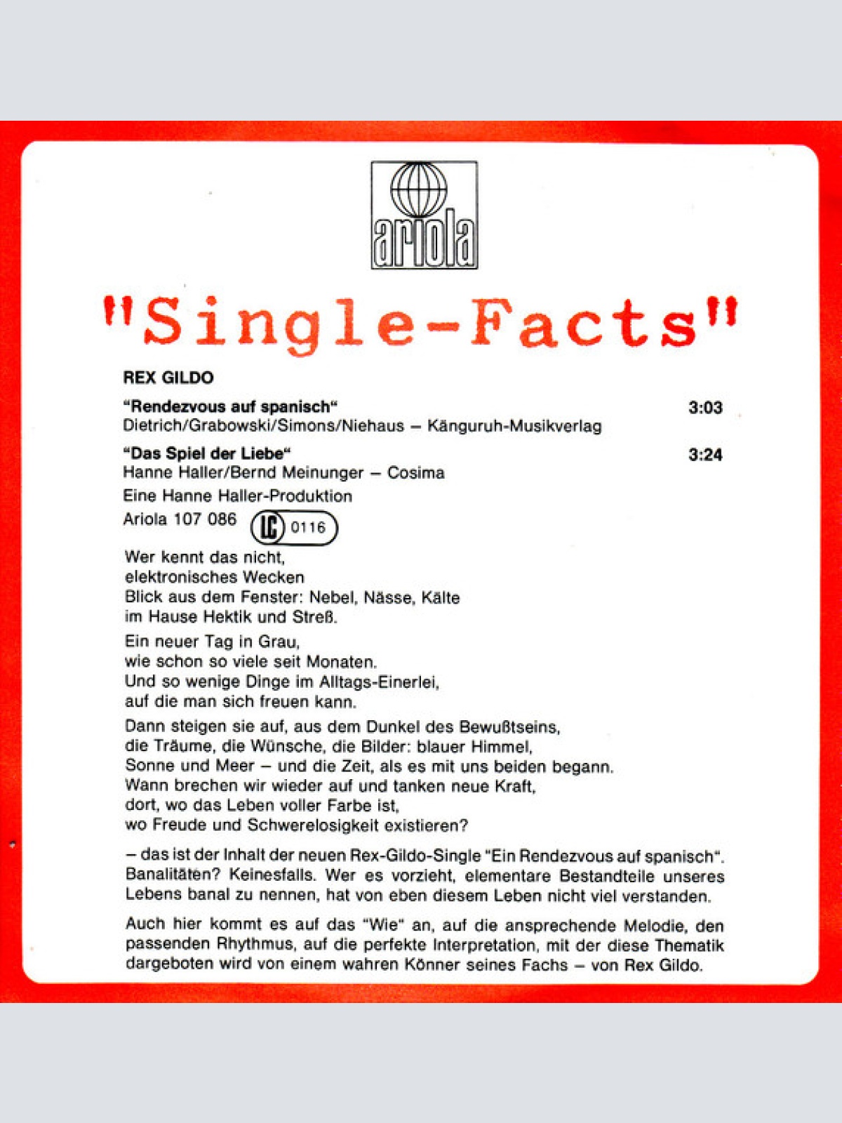 Vinyl / Rex Gildo - Rendezvous Auf Spanisch