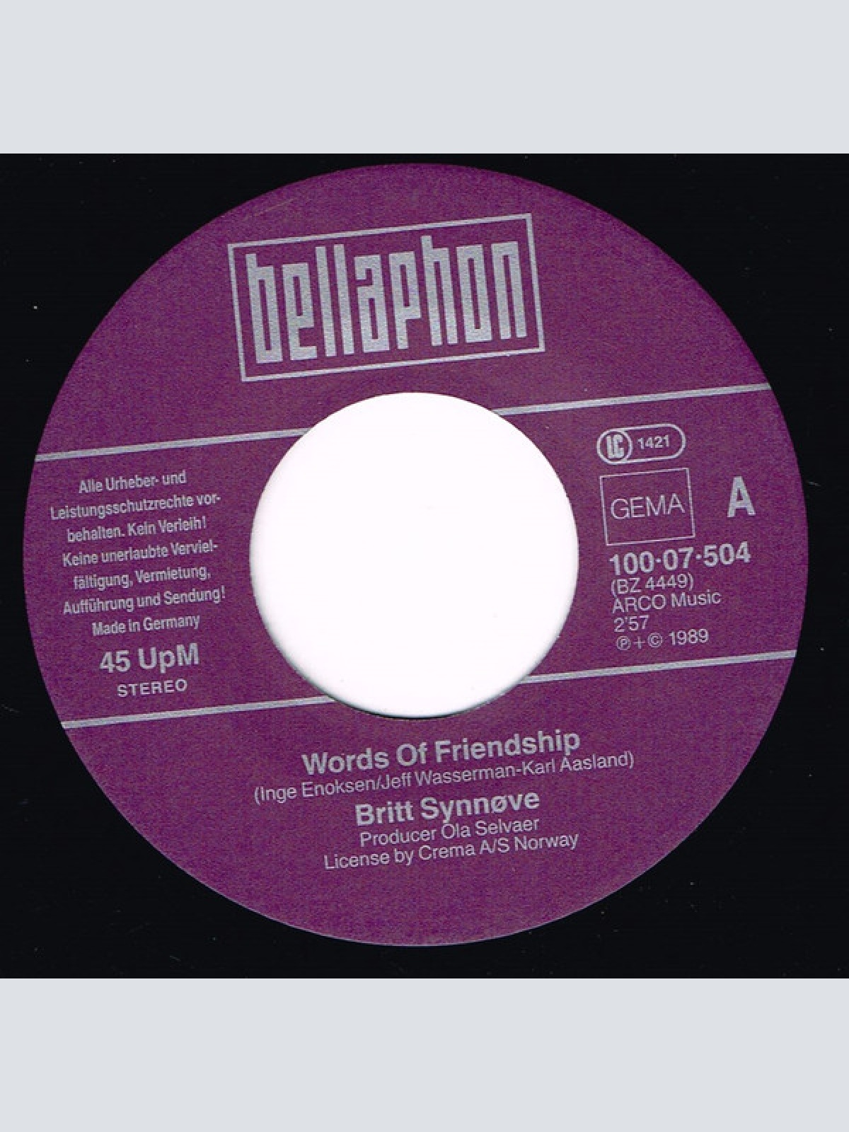 Vinyl / Britt Synnøve* - Words Of Friendship