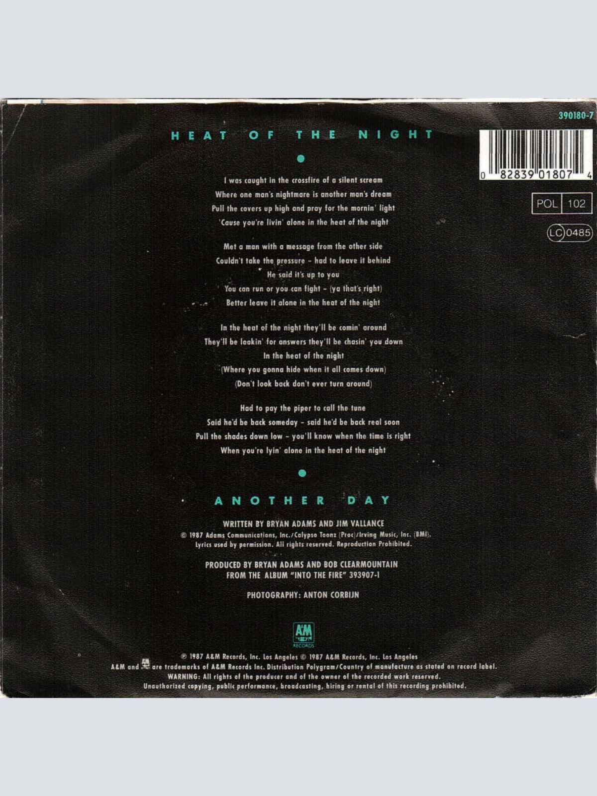 Vinyl / Bryan Adams - Heat Of The Night