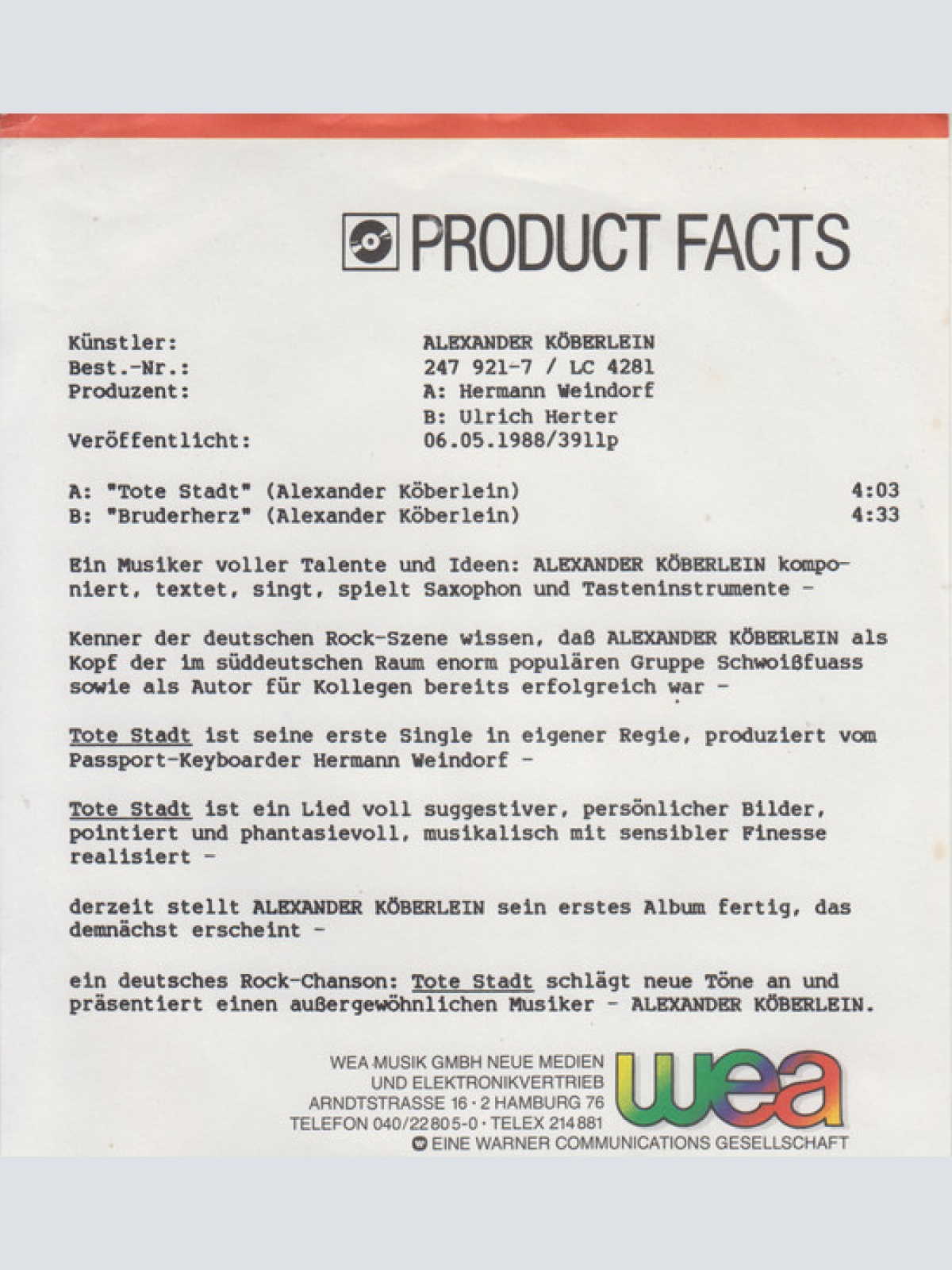 Vinyl / Alexander Köberlein* - Tote Stadt