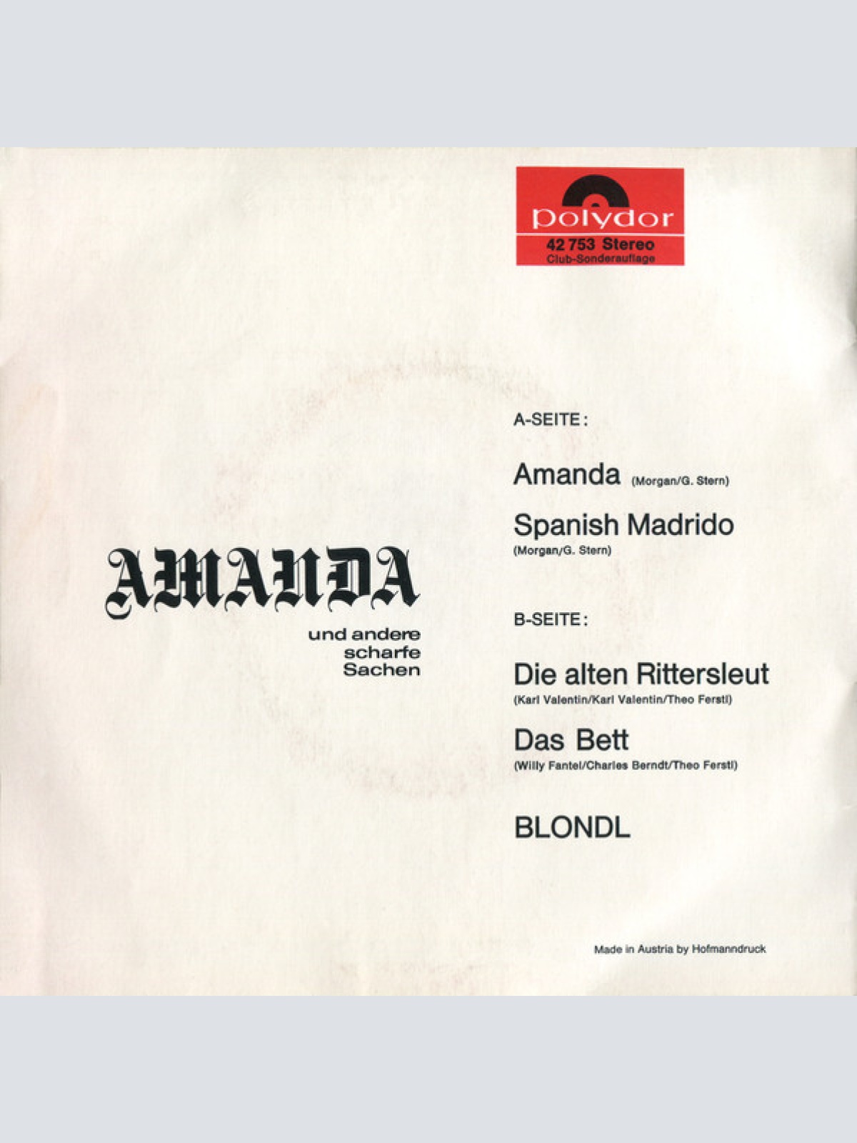 Vinyl / Blondl - Amanda Und Andere Scharfe Sachen
