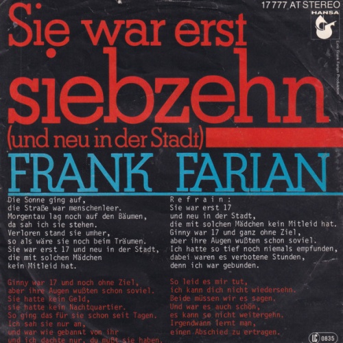 Vinyl / Frank Farian - Sie War Erst Siebzehn (Und Neu In Der Stadt)