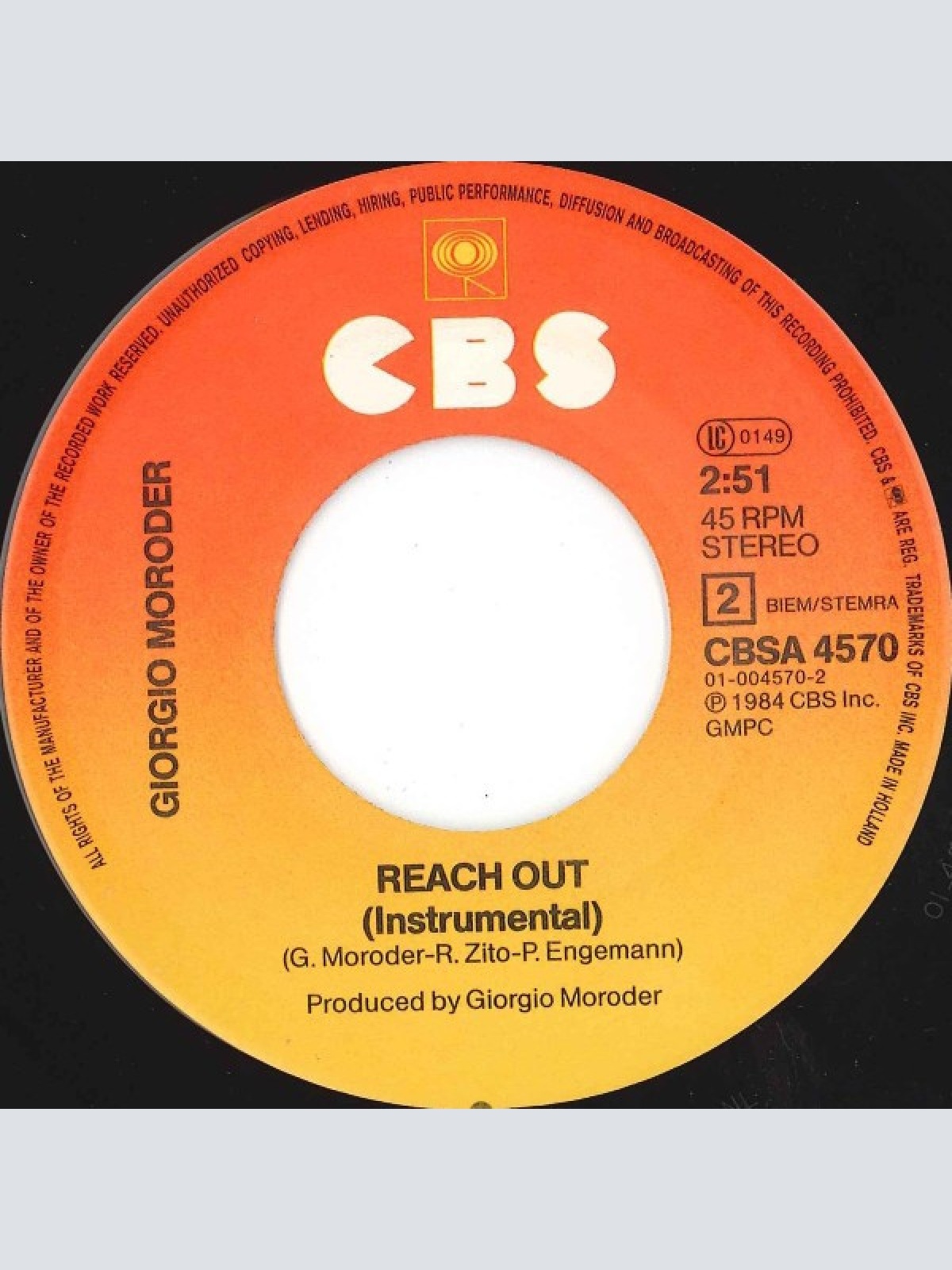 Vinyl / Giorgio Moroder Featuring Paul Engemann - Reach Out