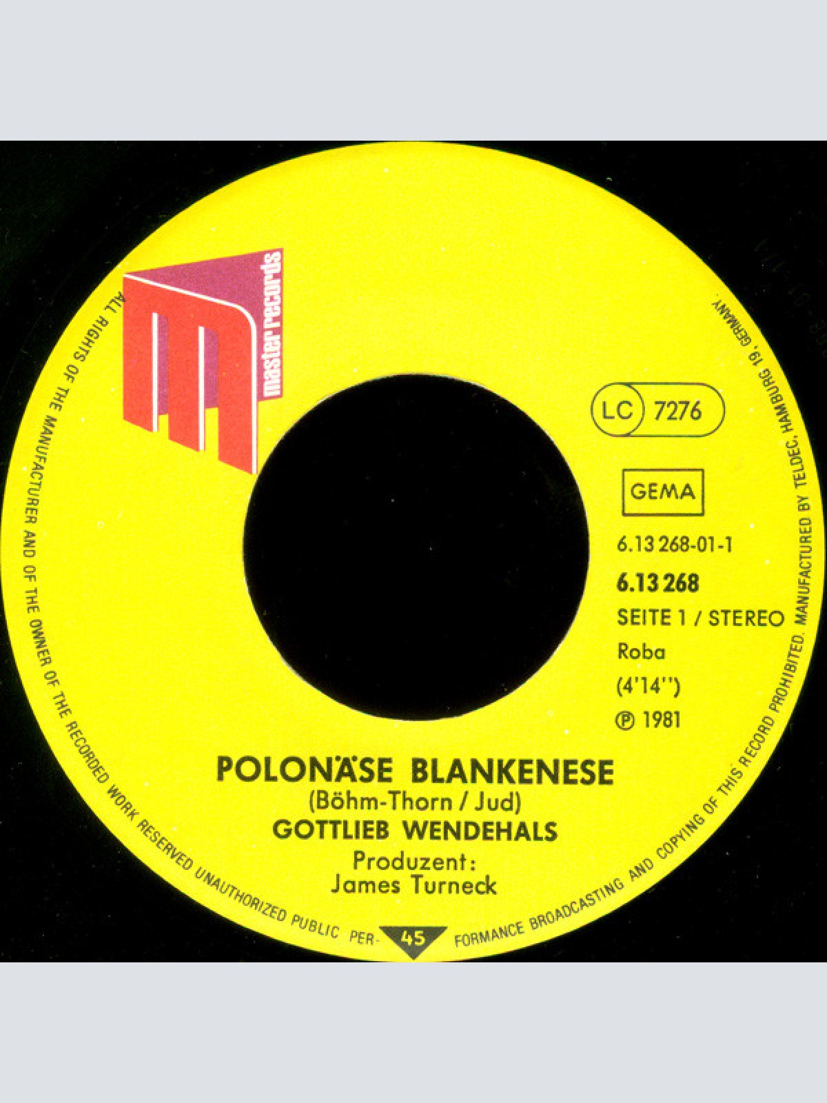 Vinyl / Gottlieb Wendehals - Polonäse Blankenese (Hier Fliegen Gleich Die Löcher Aus Dem Käse)