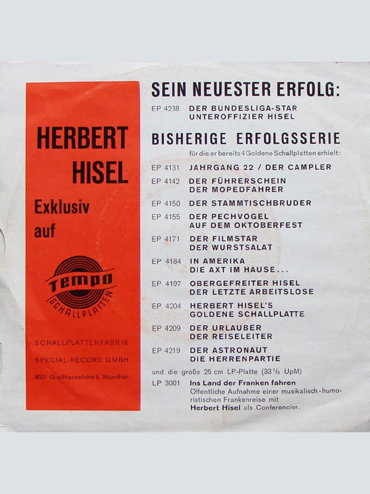 Vinyl / Herbert Hisel - Der Bundesliga-Star / Unteroffizier Hisel