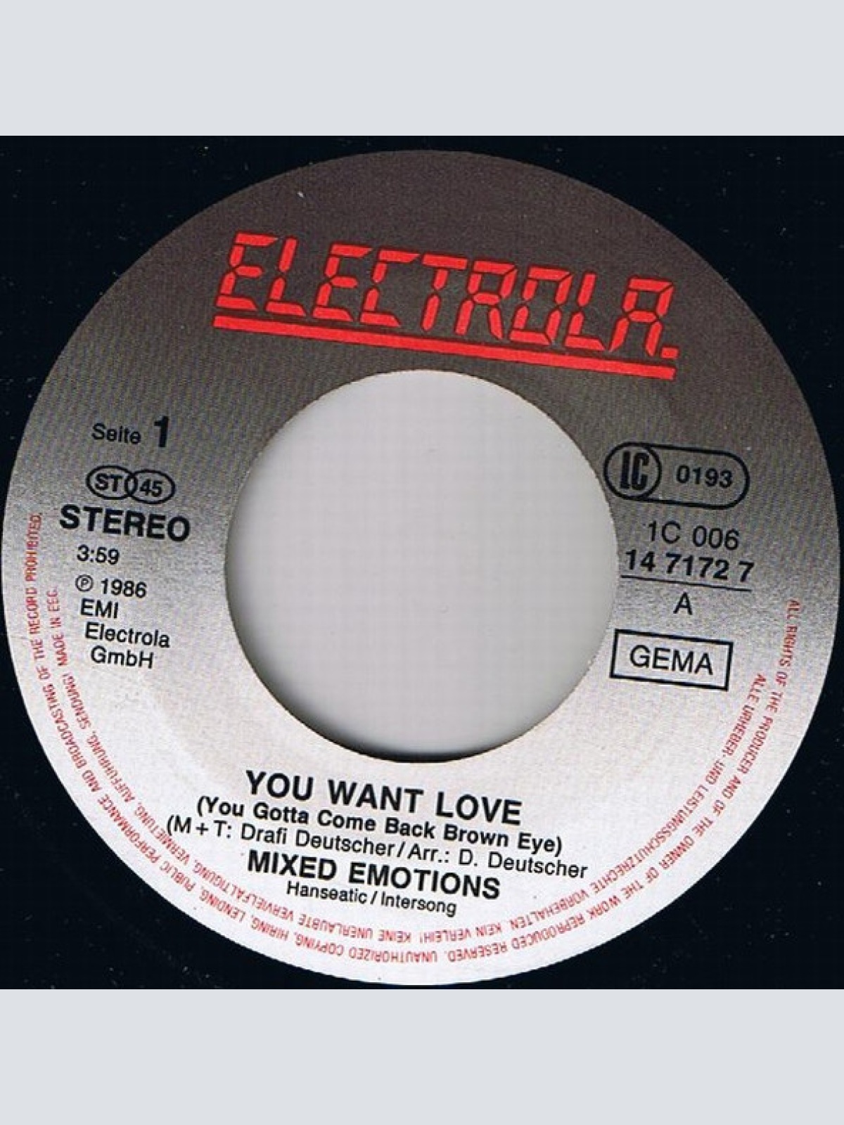 Vinyl / Mixed Emotions - You Want Love (Maria, Maria...)