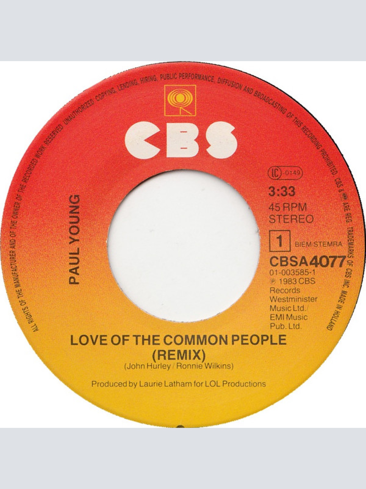 Vinyl / Paul Young - Love Of The Common People