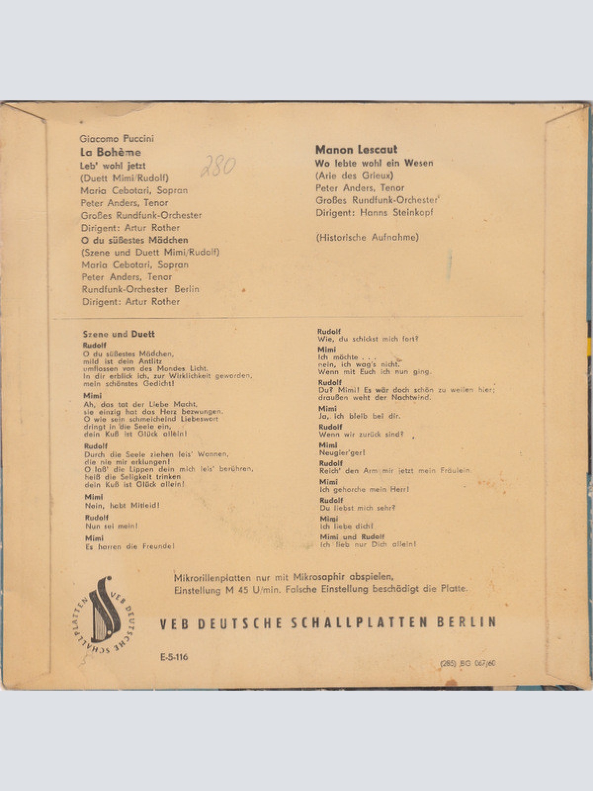 Vinyl / Peter Anders (2) Singt Giacomo Puccini - La Bohème / Manon Lescaut