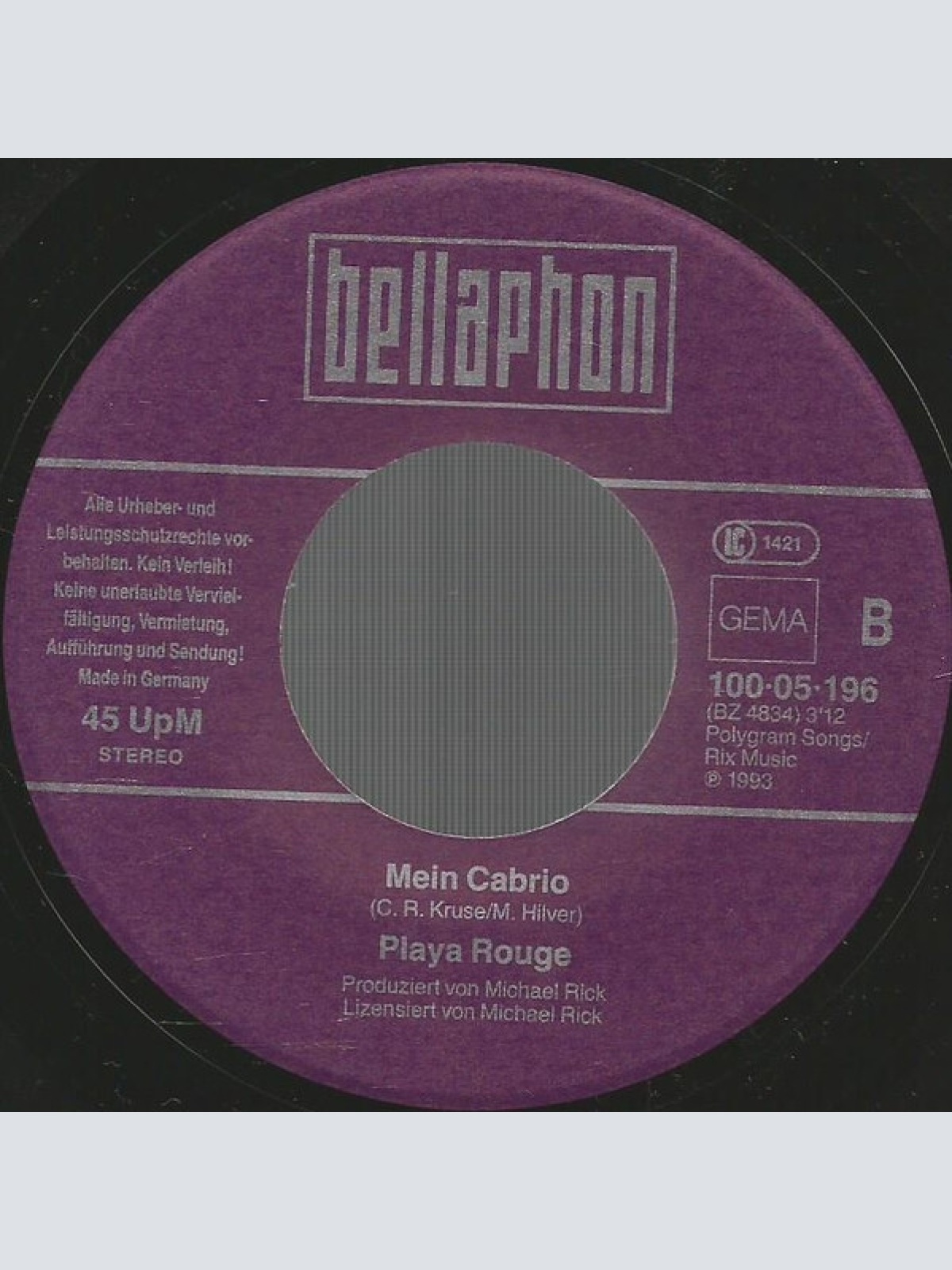 Vinyl / Playa Rouge - Ich Geb' Dich Nie Wieder Her