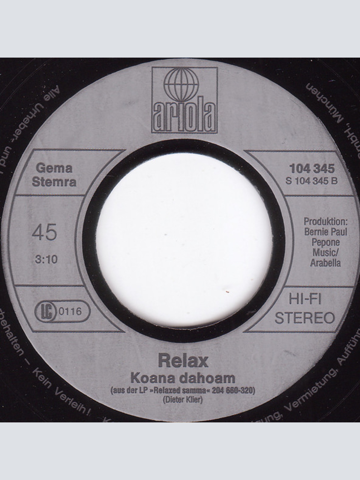 Vinyl / Relax (2) - Weil I Di Mog / Koana Dahoam