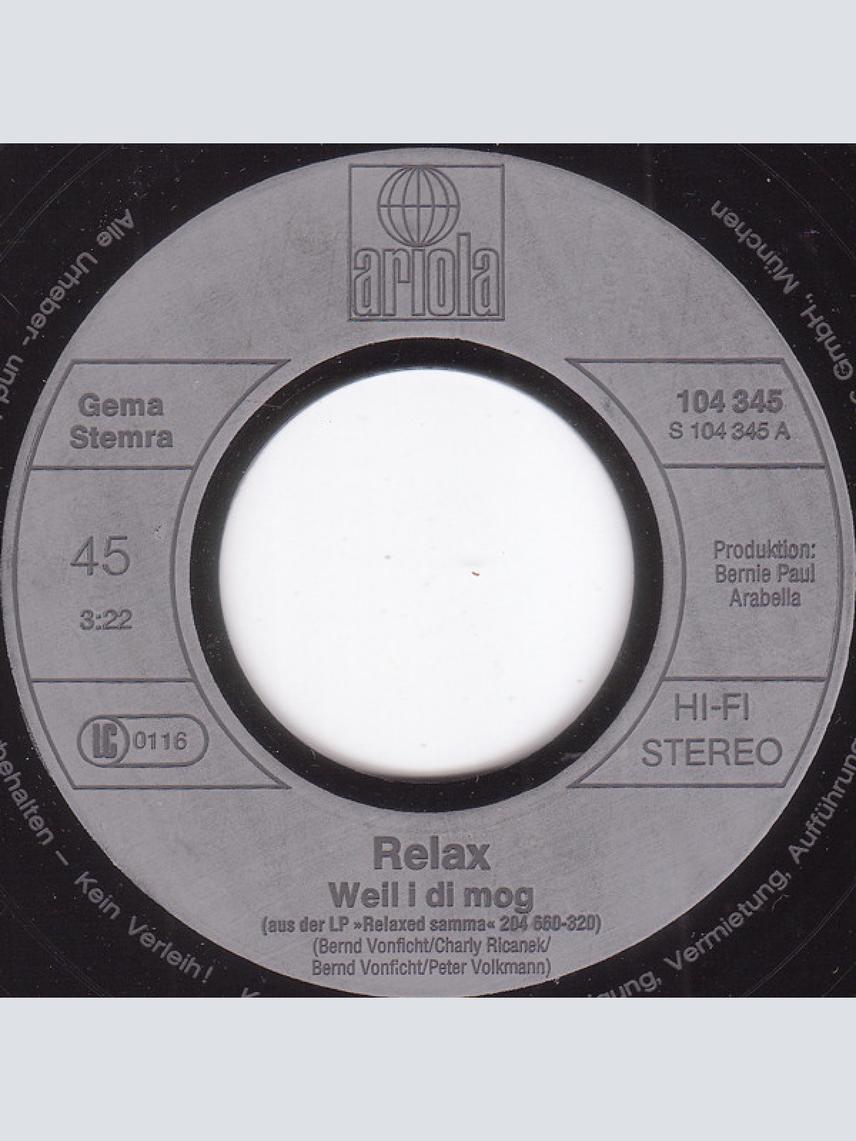 Vinyl / Relax (2) - Weil I Di Mog / Koana Dahoam