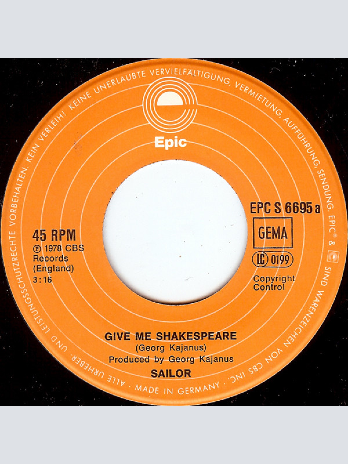 Vinyl / Sailor - Give Me Shakespeare