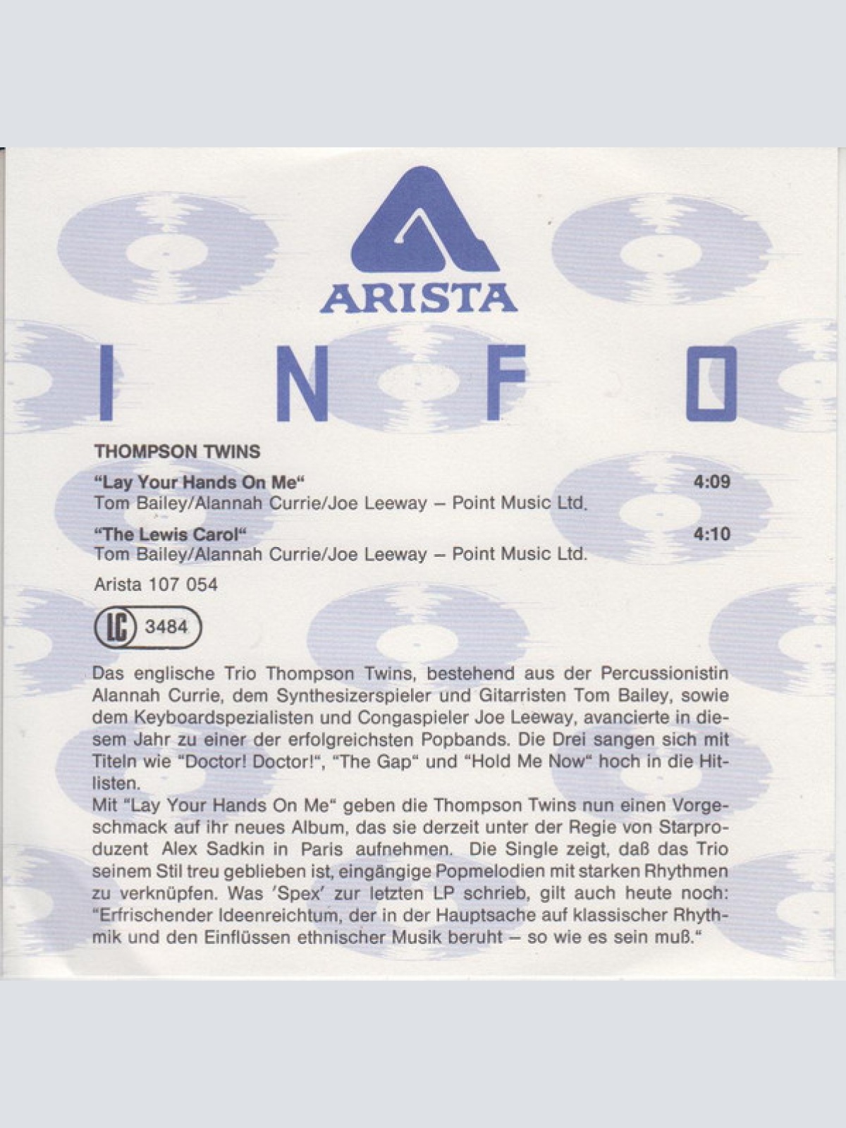 Vinyl / Thompson Twins - Lay Your Hands On Me