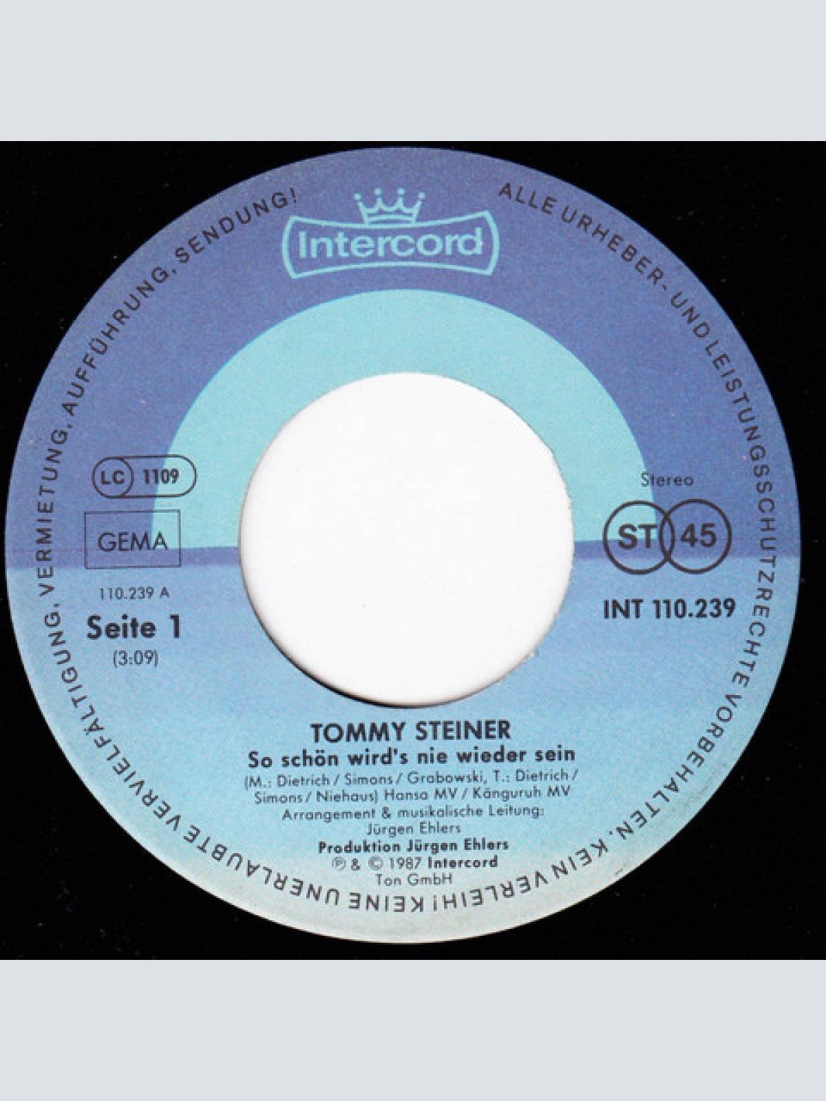 Vinyl / Tommy Steiner - So Schön Wird's Nie Wieder Sein