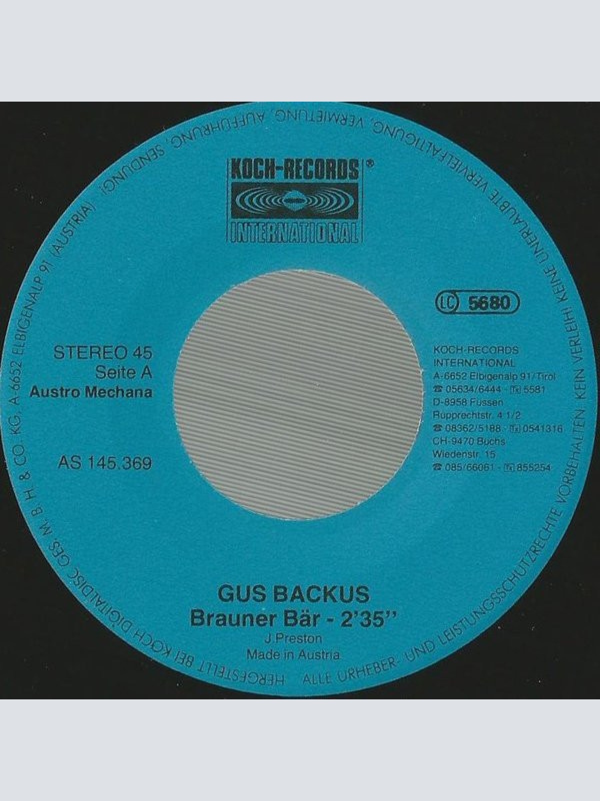 Vinyl / Gus Backus - Brauner Bär / Da Sprach Der Alte Häupling