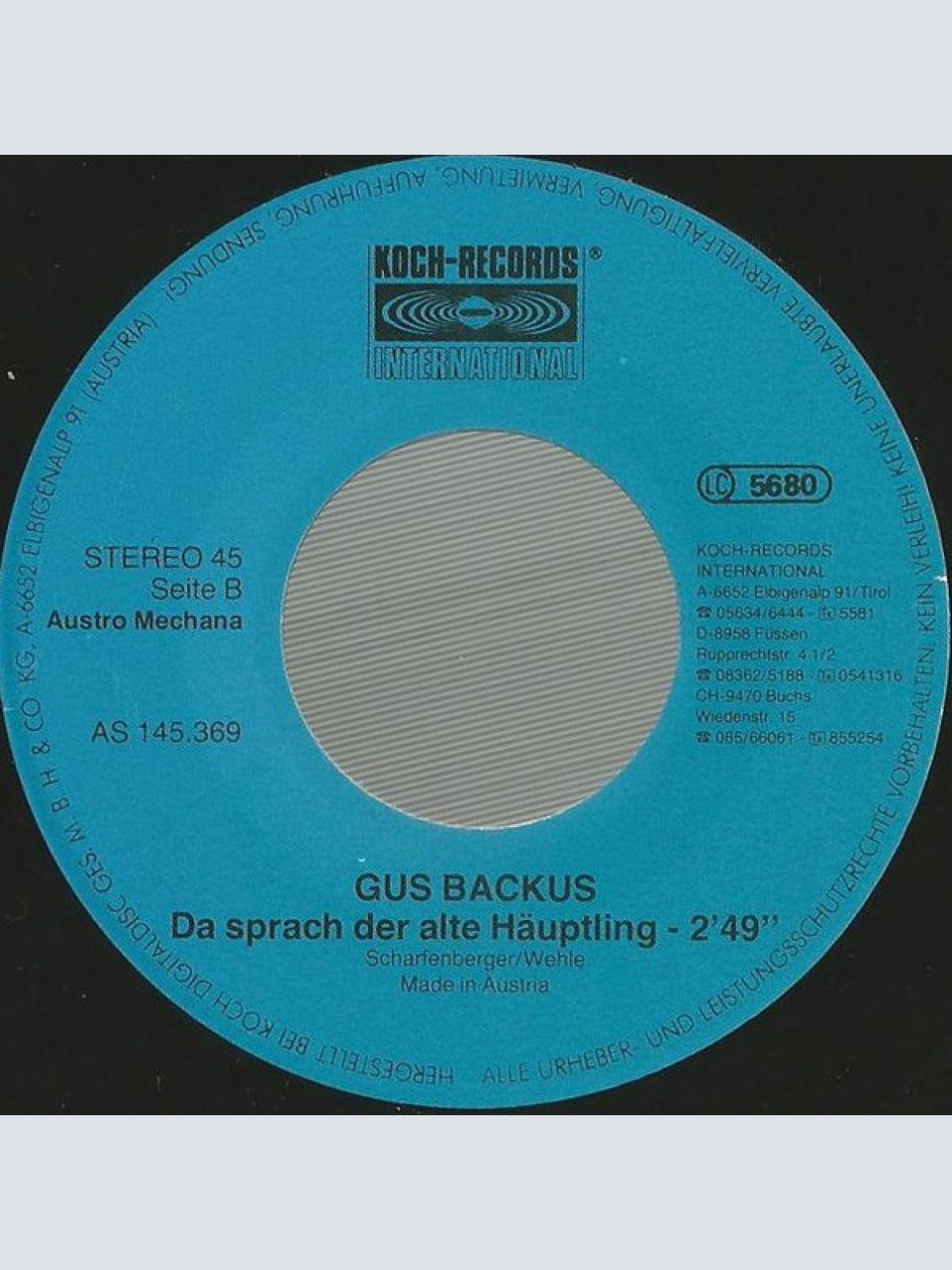 Vinyl / Gus Backus - Brauner Bär / Da Sprach Der Alte Häupling